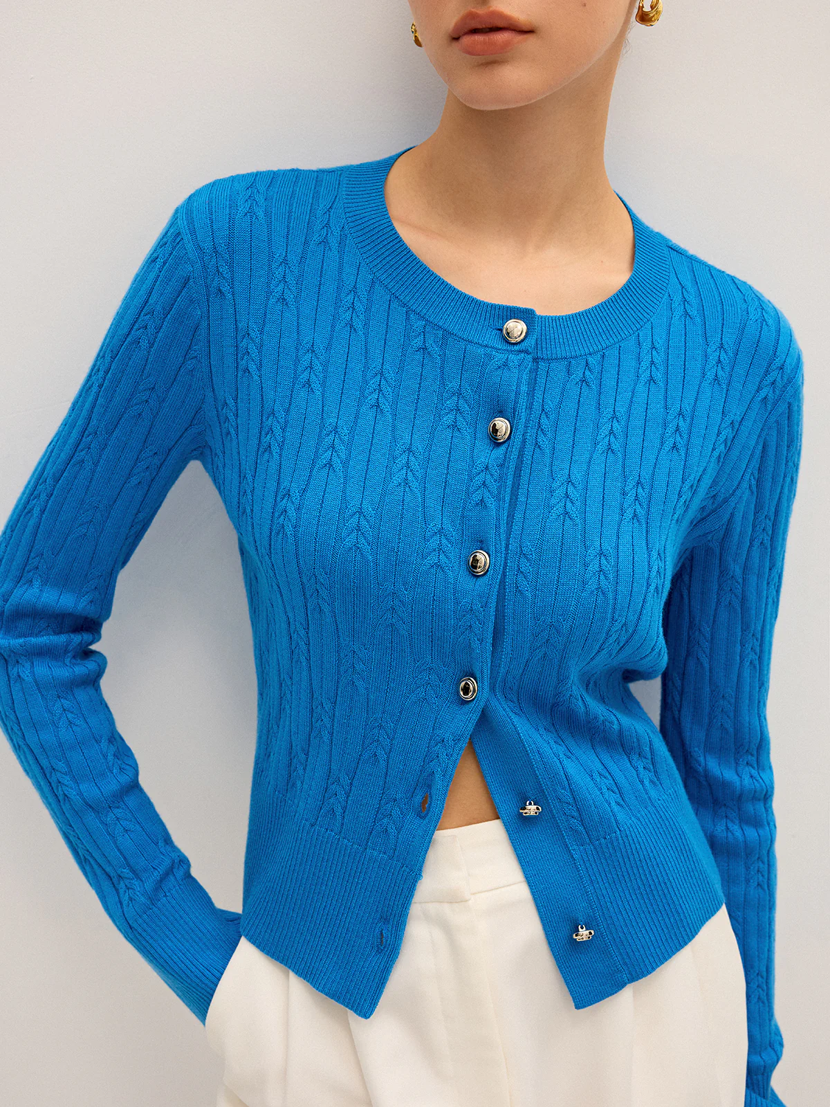 Cable Knit Wool Blend Cardigan - Wholesalesil