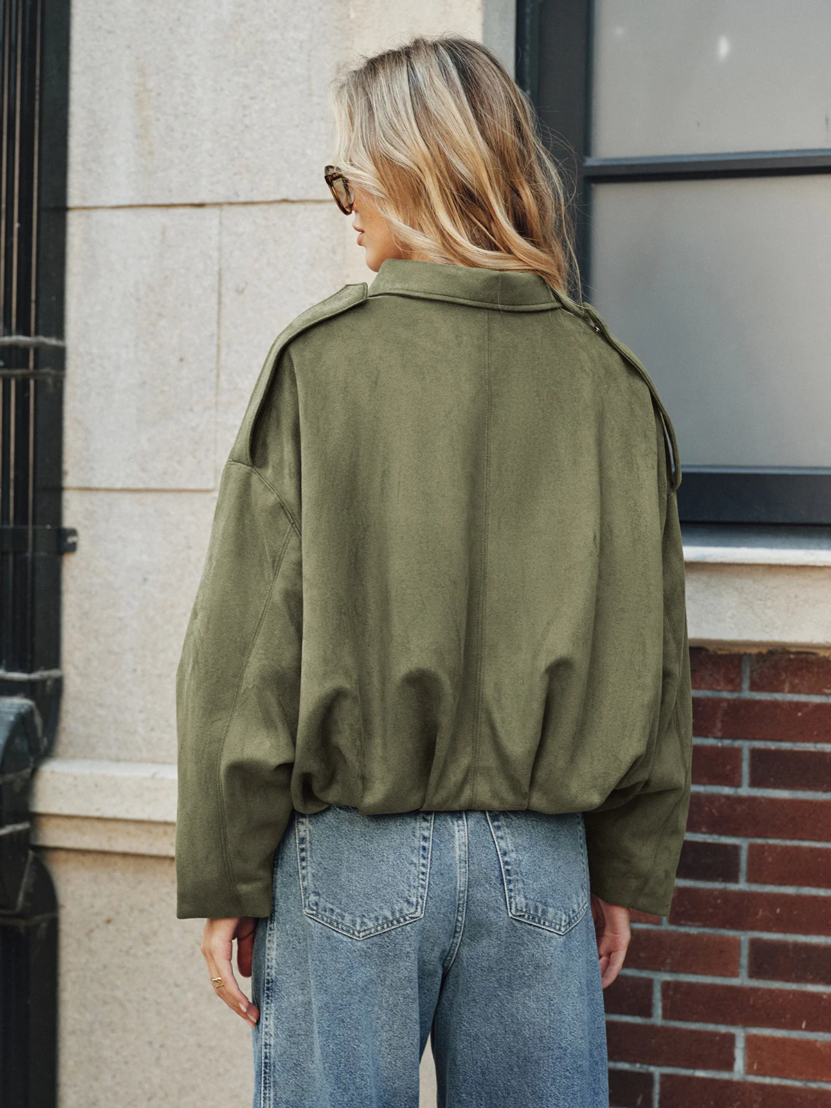 Suede Effect Zip-Up Collared Jacket - Wholesalesil