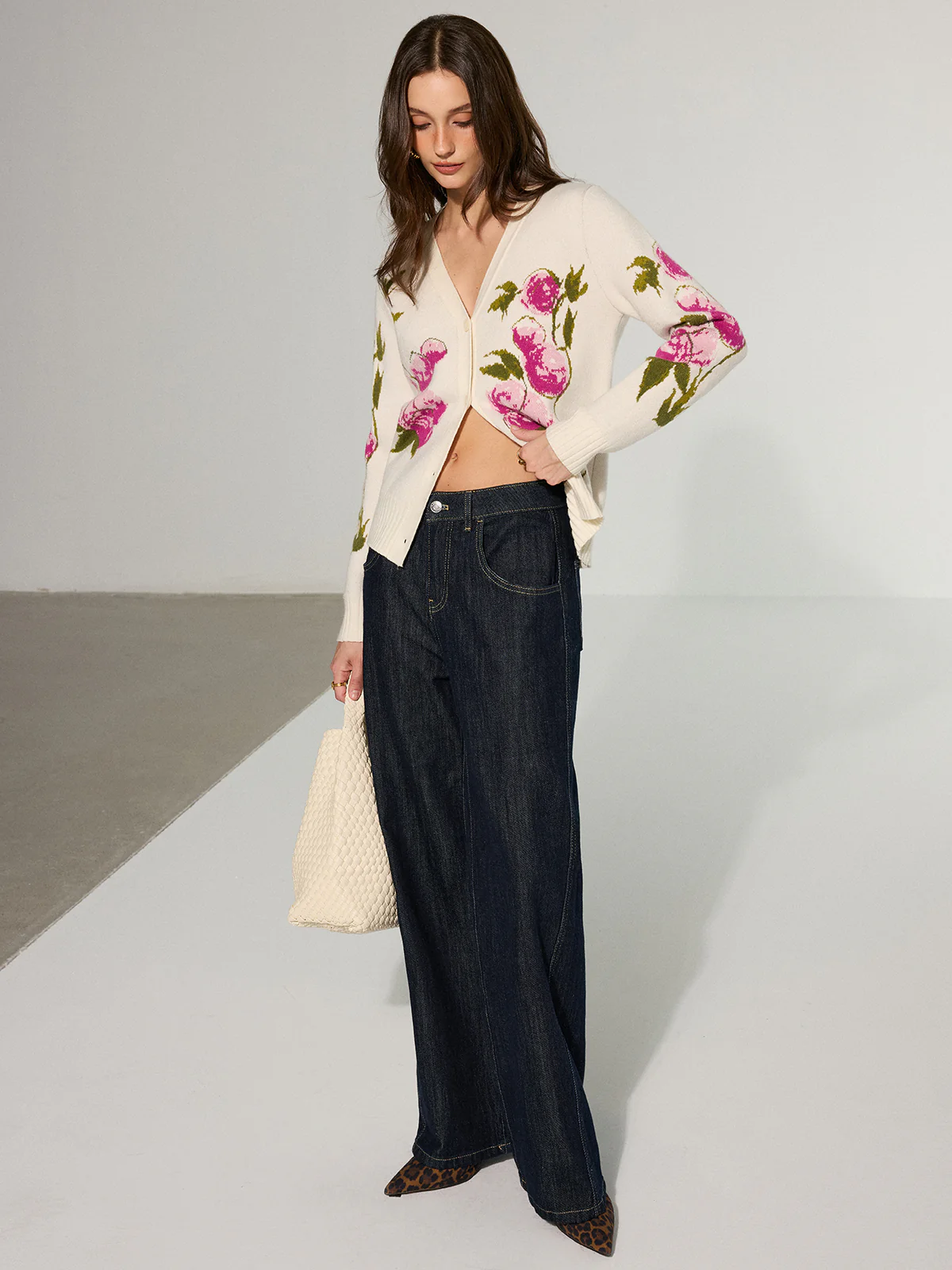 Floral V-Neck Button-Front Cardigan - Wholesalesil