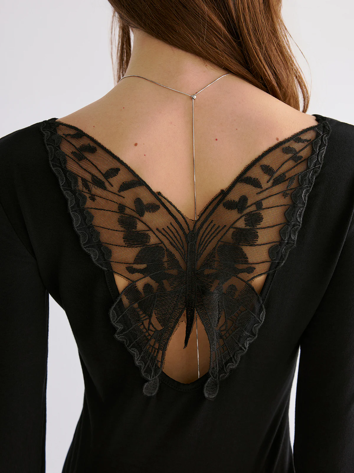 Butterfly Lace Back Long Sleeve Shirt - Wholesalesil