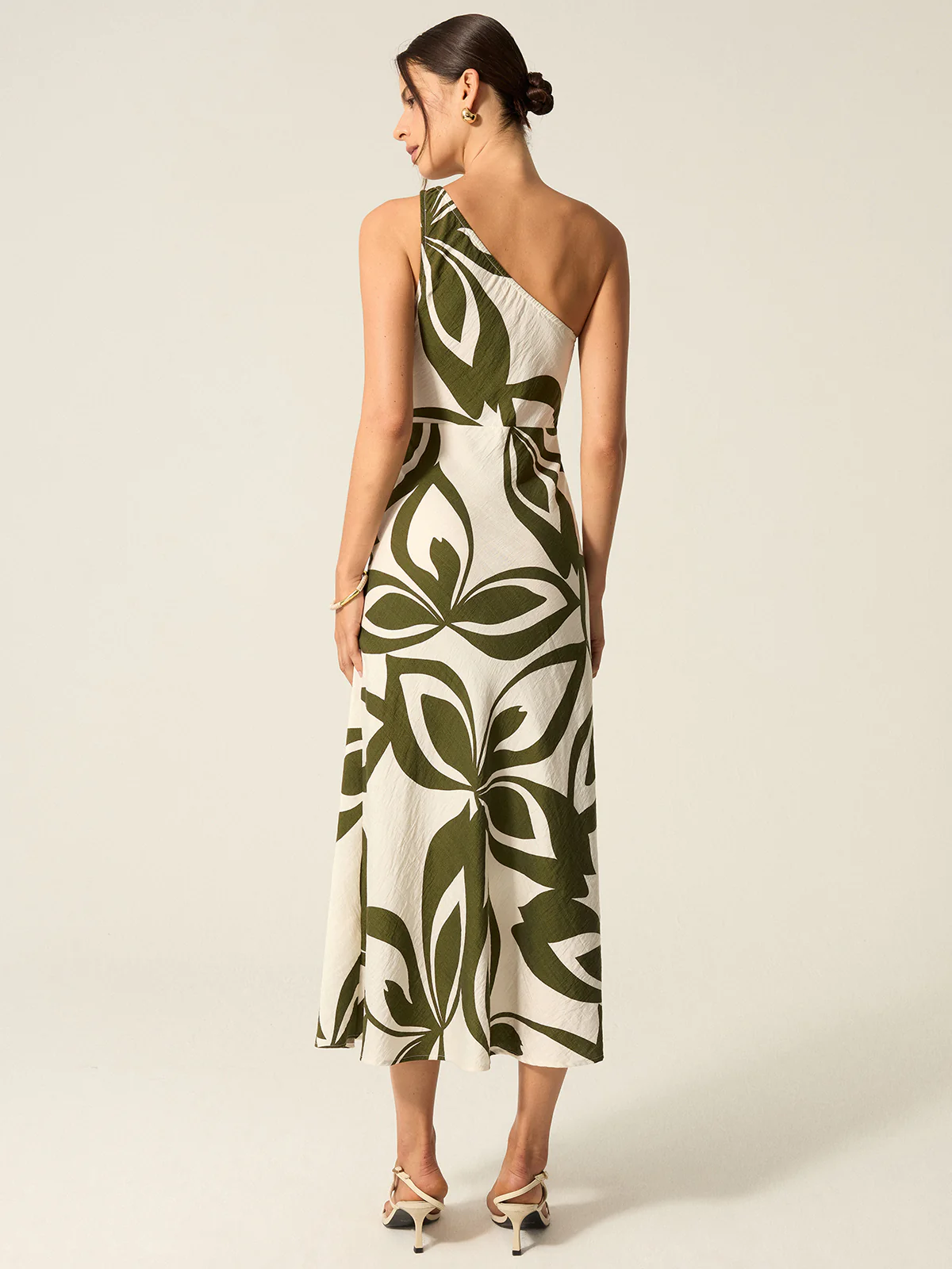 One-Shoulder Printed Midi Dress - Wholesalesil