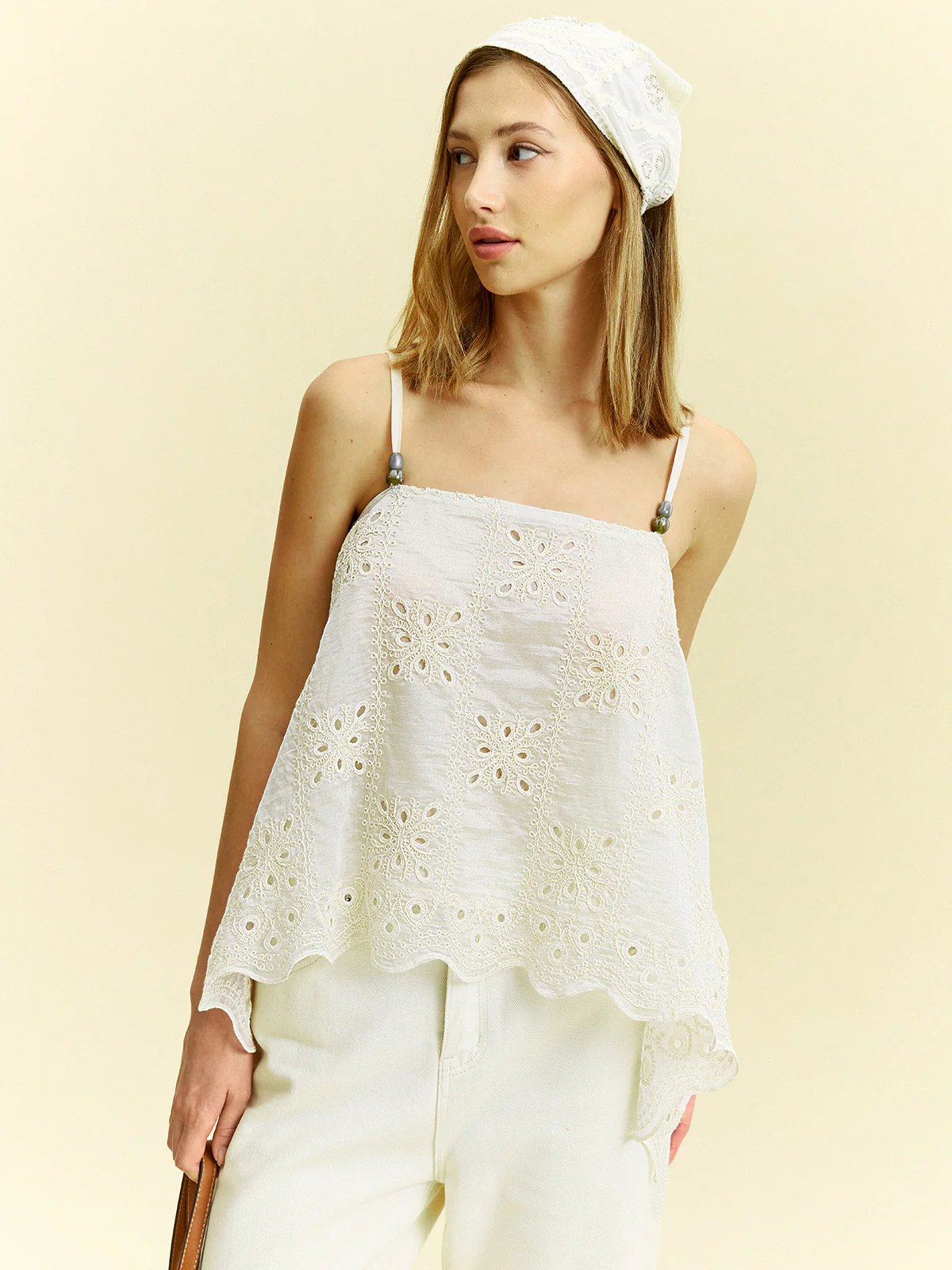 Semi-Sheer Embroidered Eyelet Cami Top - Wholesalesil