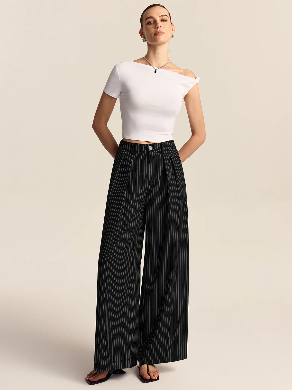 Striped Wide-Leg Pants - Wholesalesil