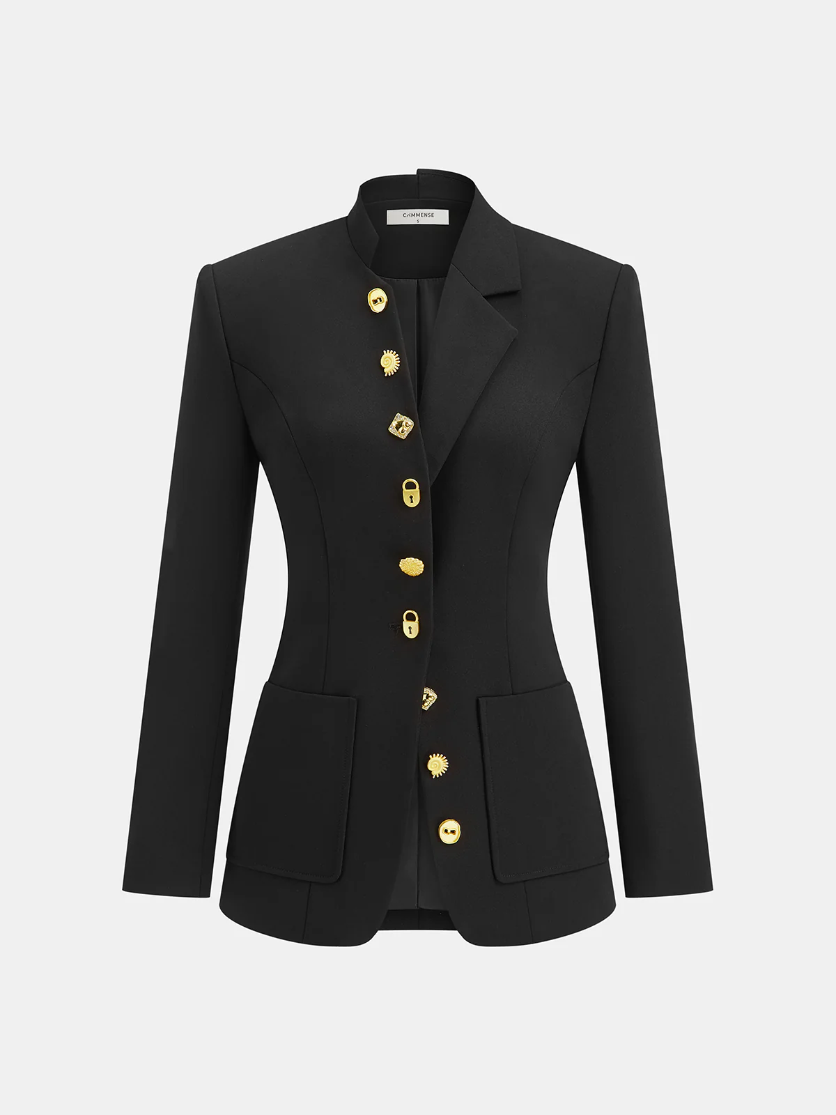 Asymmetrical Design Golden Button Blazer - Wholesalesil