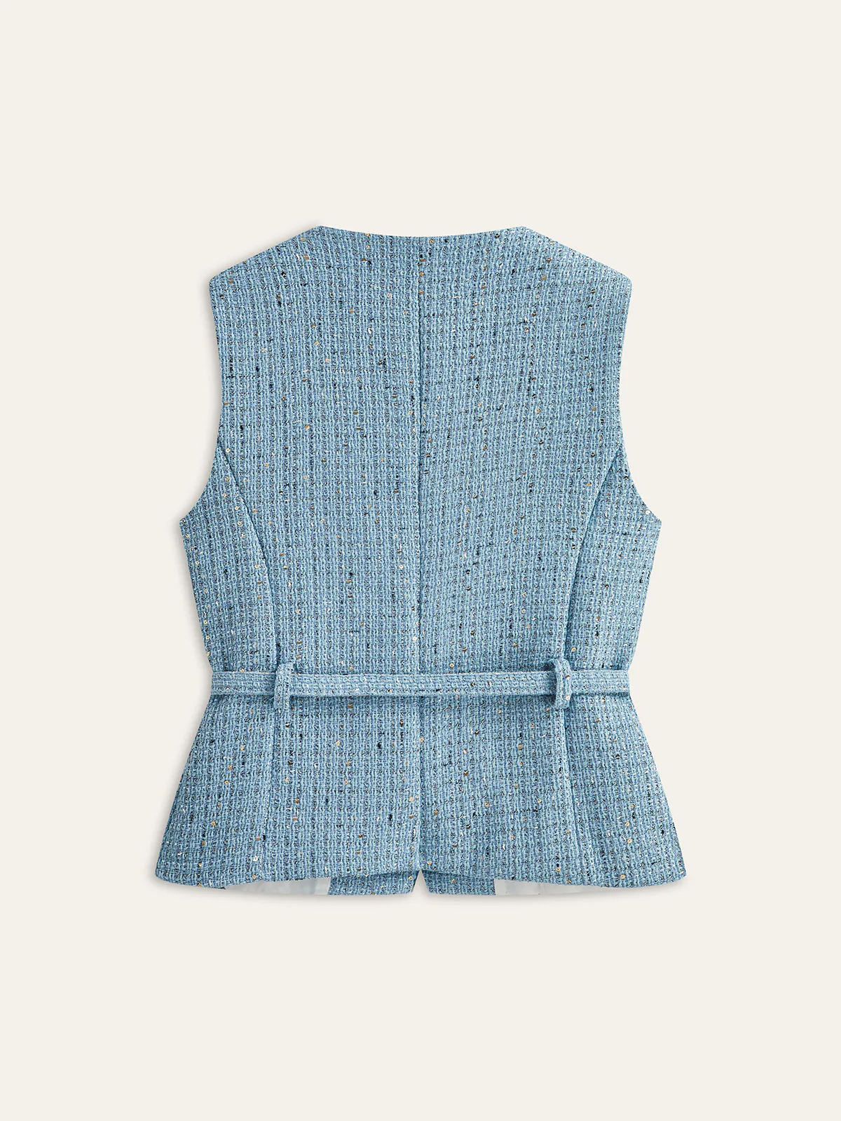 Tweed Sleeveless Belted Vest - Wholesalesil