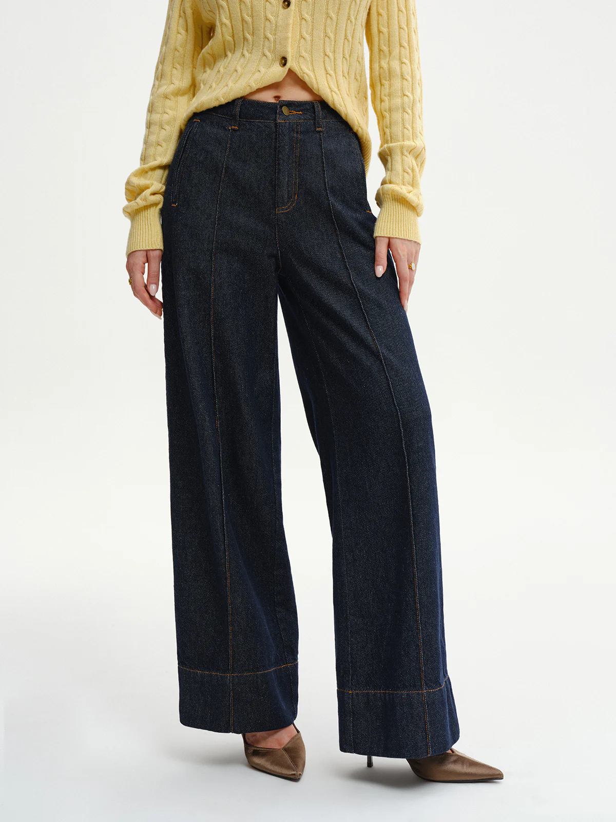 High-Waist Wide-Leg Denim Jeans - Wholesalesil