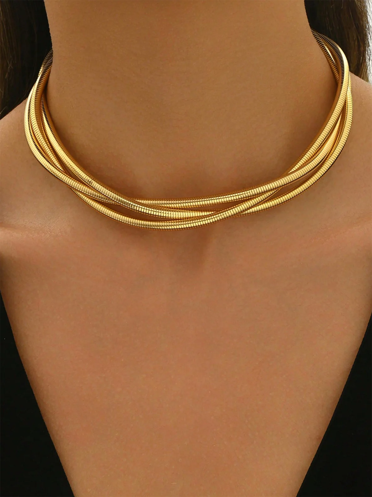 Triple-Layered Gold-Tone Choker Necklace - Wholesalesil