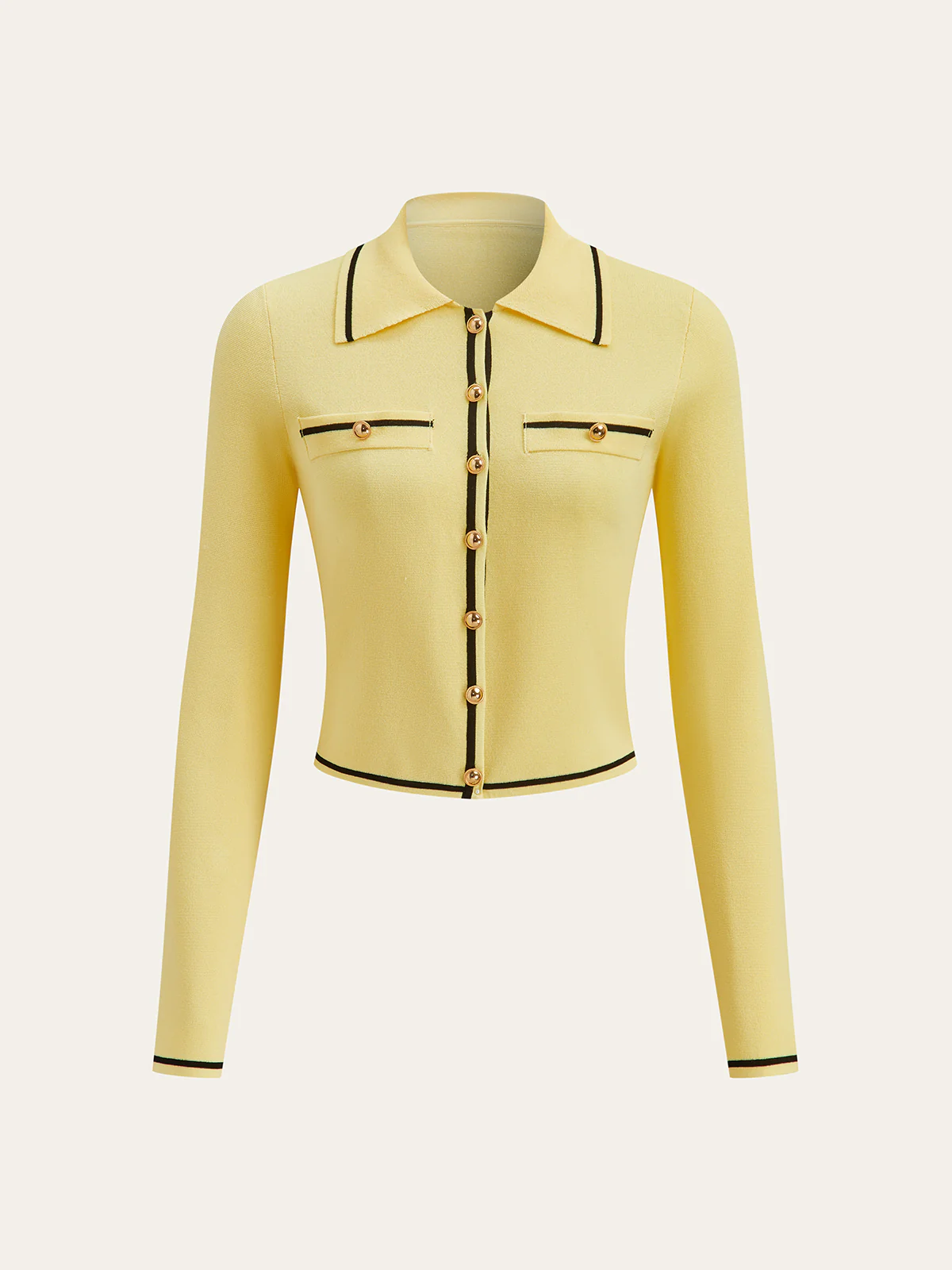 Contrast Trim Collared Knit Cardigan - Wholesalesil