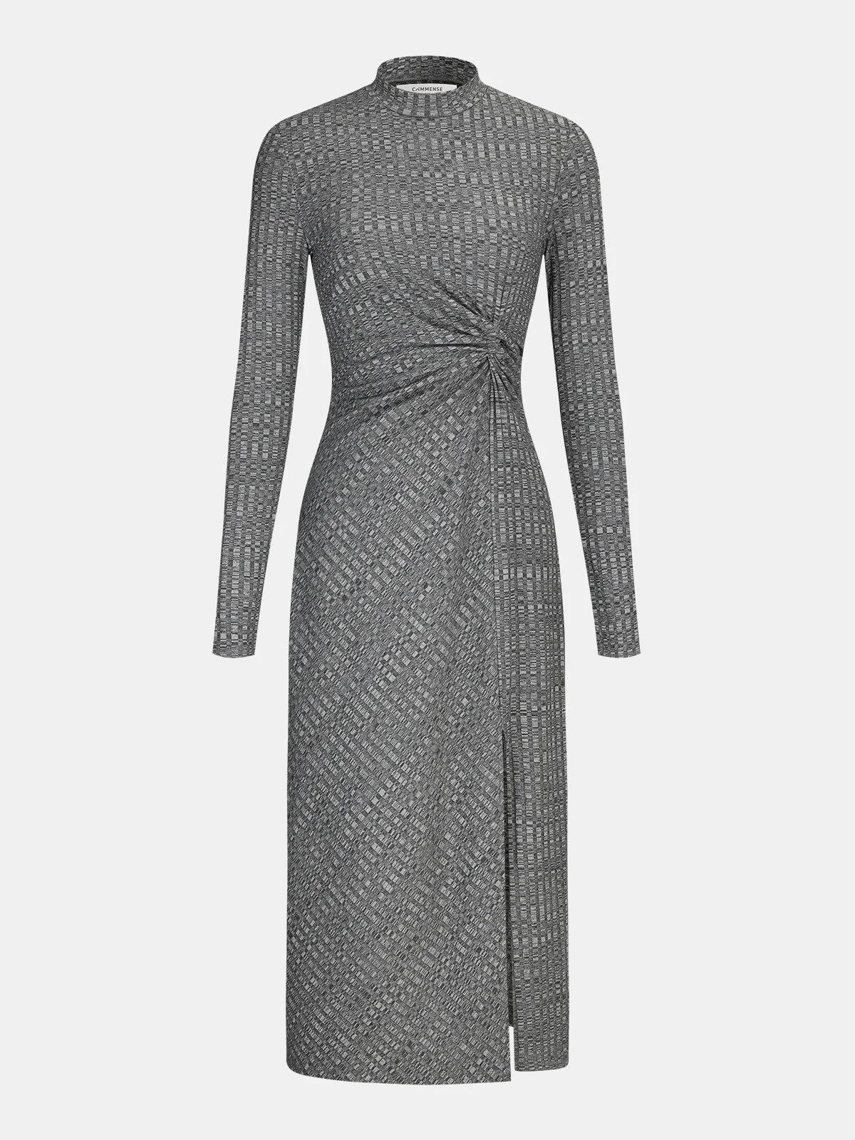 Mock Neck Twisted Side Slit Midi Dress - Wholesalesil