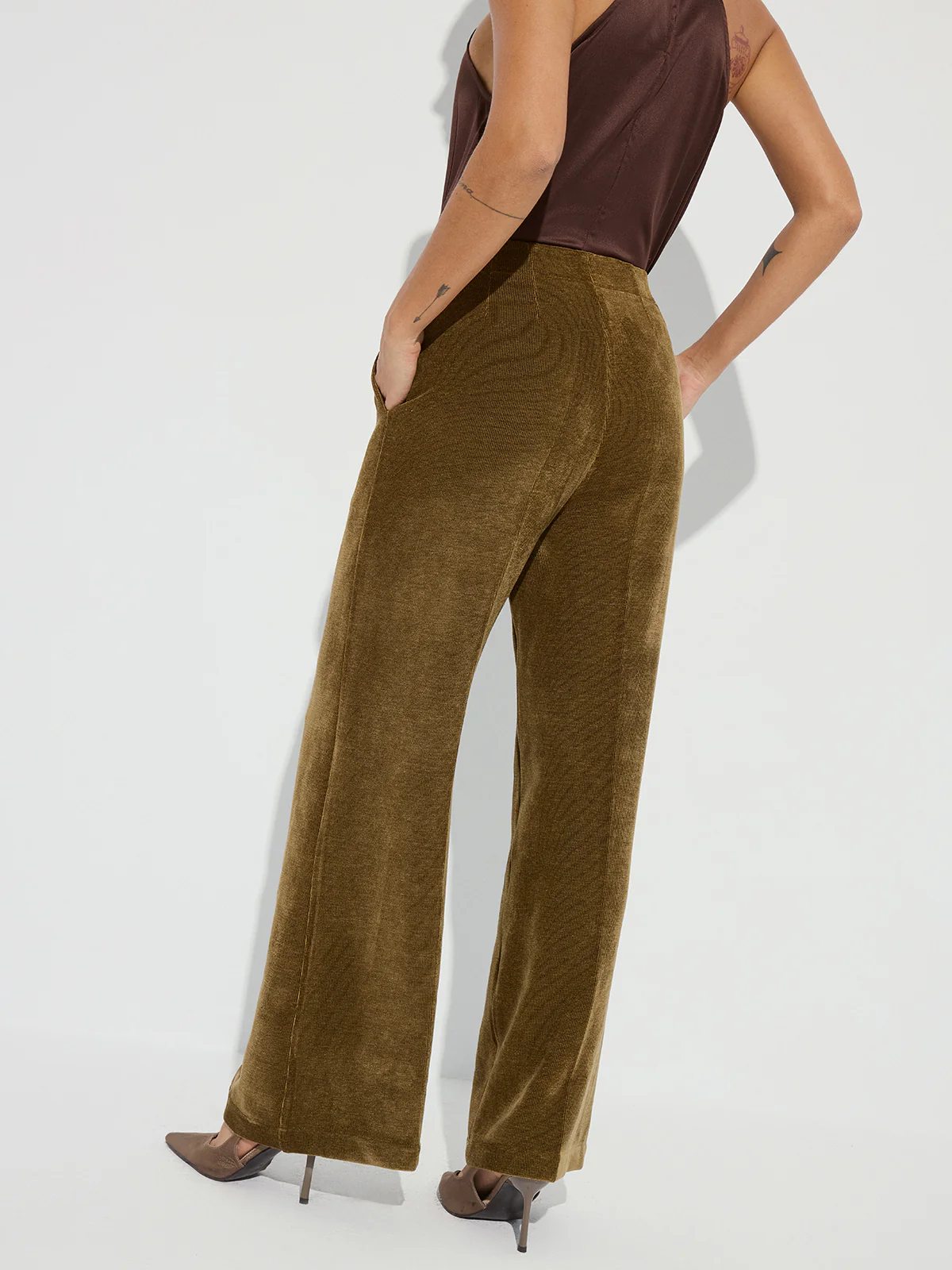 Mid-Waist Velvet Wide-Leg Pants - Wholesalesil