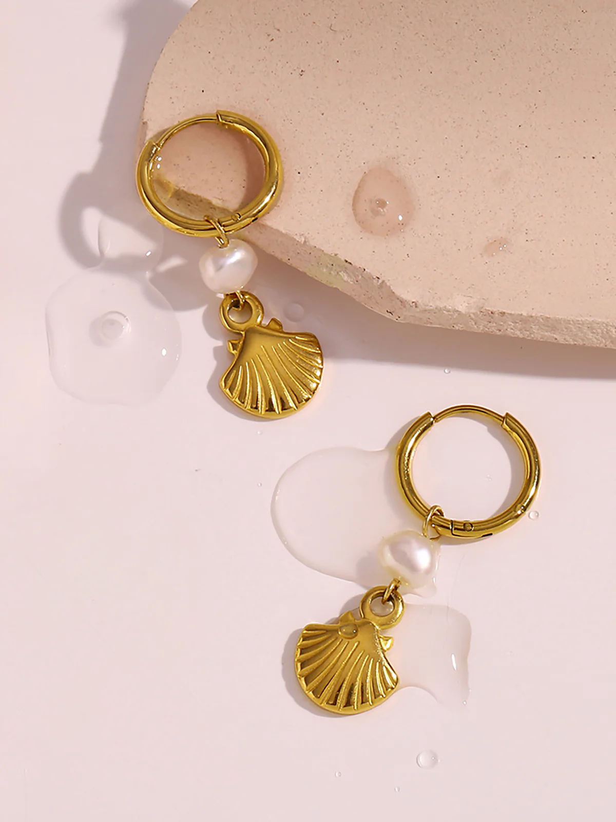 Gold-Plated Hoop Earrings with Pearl and Shell Charms - Wholesalesil