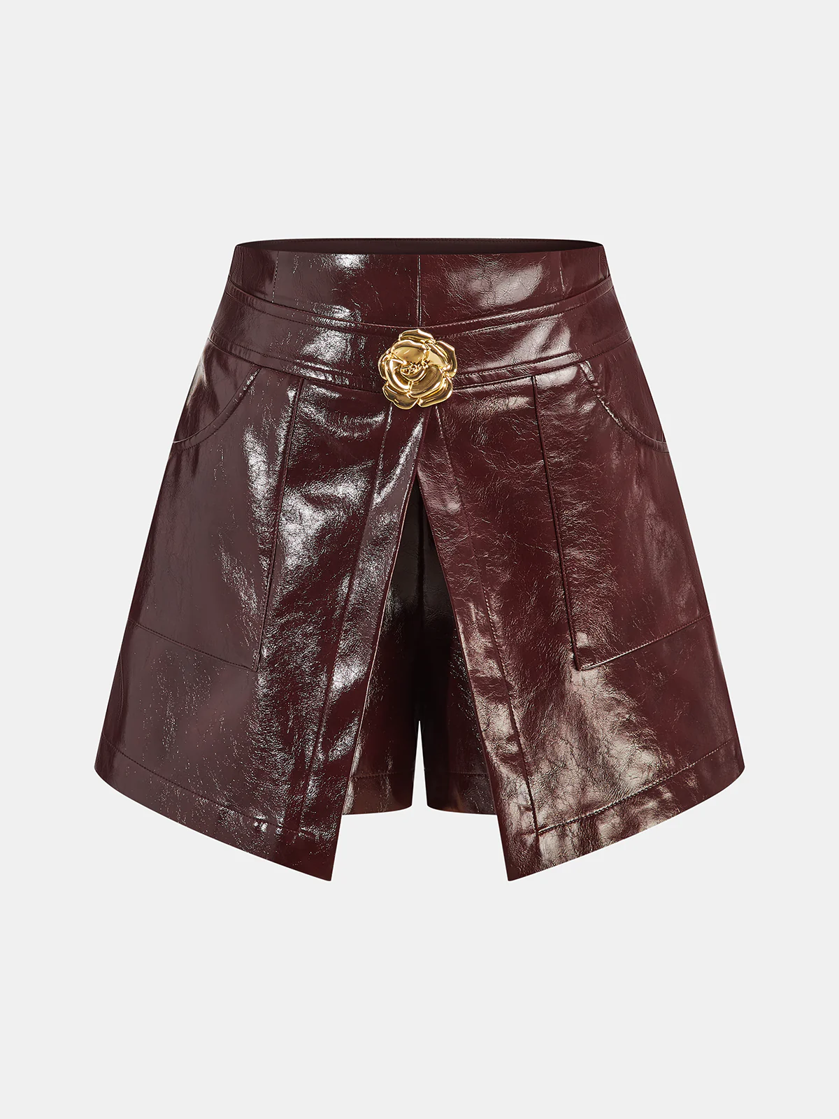 Metal Rose Faux Leather Skort - Wholesalesil