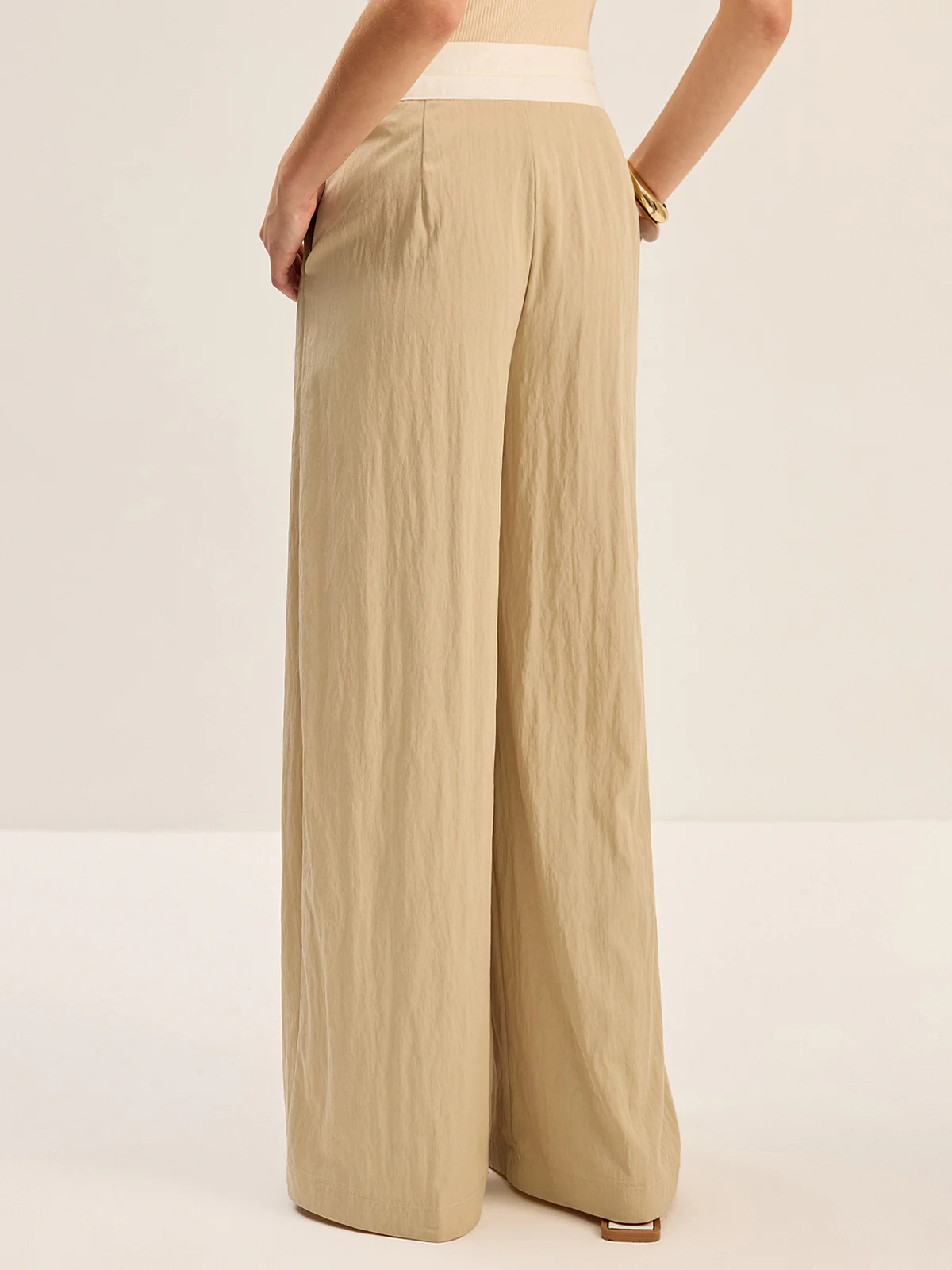 Contrast Waistband Wide-Leg Pants - Wholesalesil