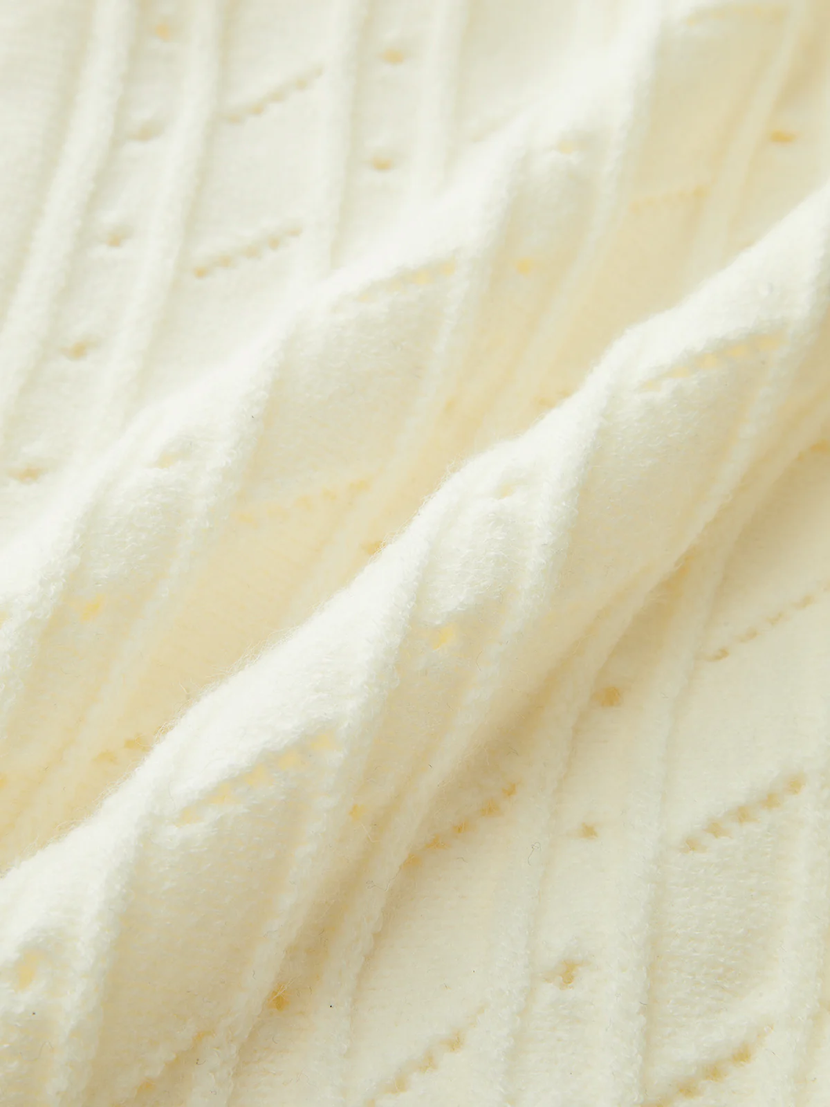 Textured Openwork V-Neck Lantern Sleeve Sweater - Wholesalesil