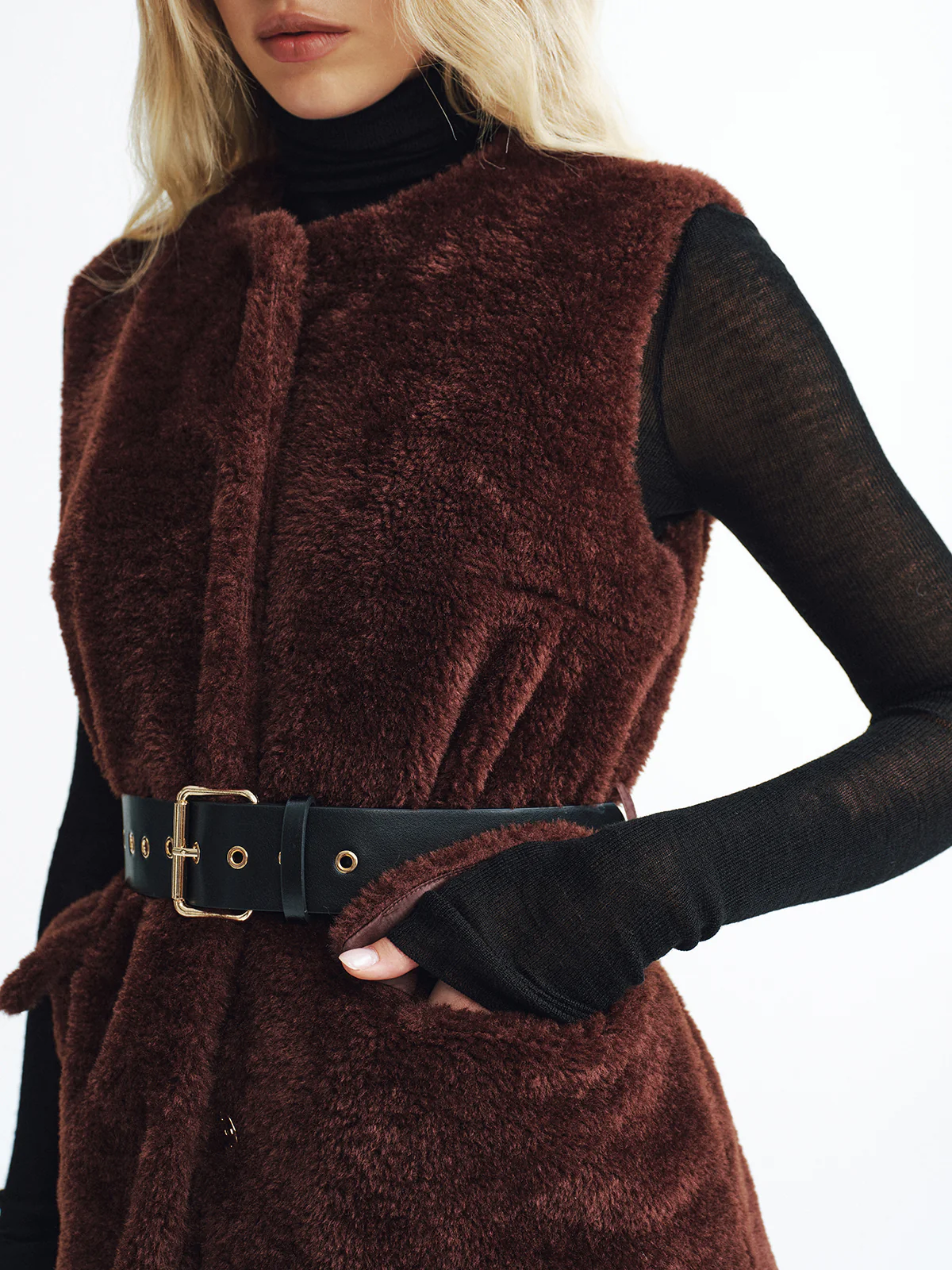Faux Fur Belted Vest - Wholesalesil
