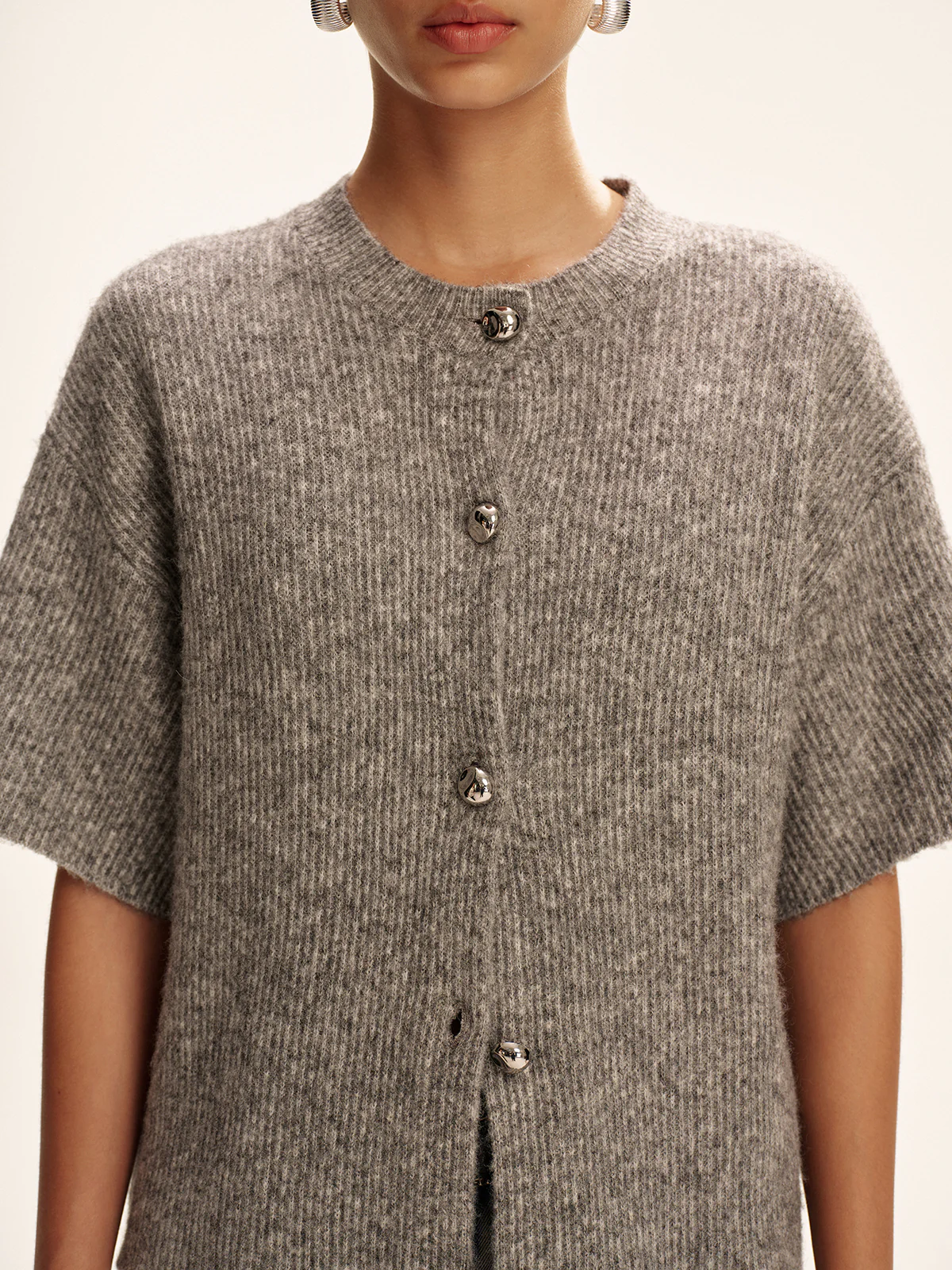 Wool-Blend Short-Sleeved Cardigan - Wholesalesil