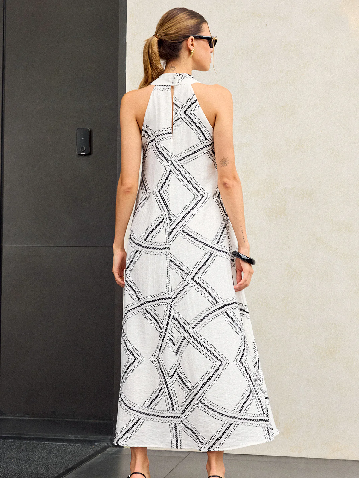 Geometric Print Halter Maxi Dress - Wholesalesil