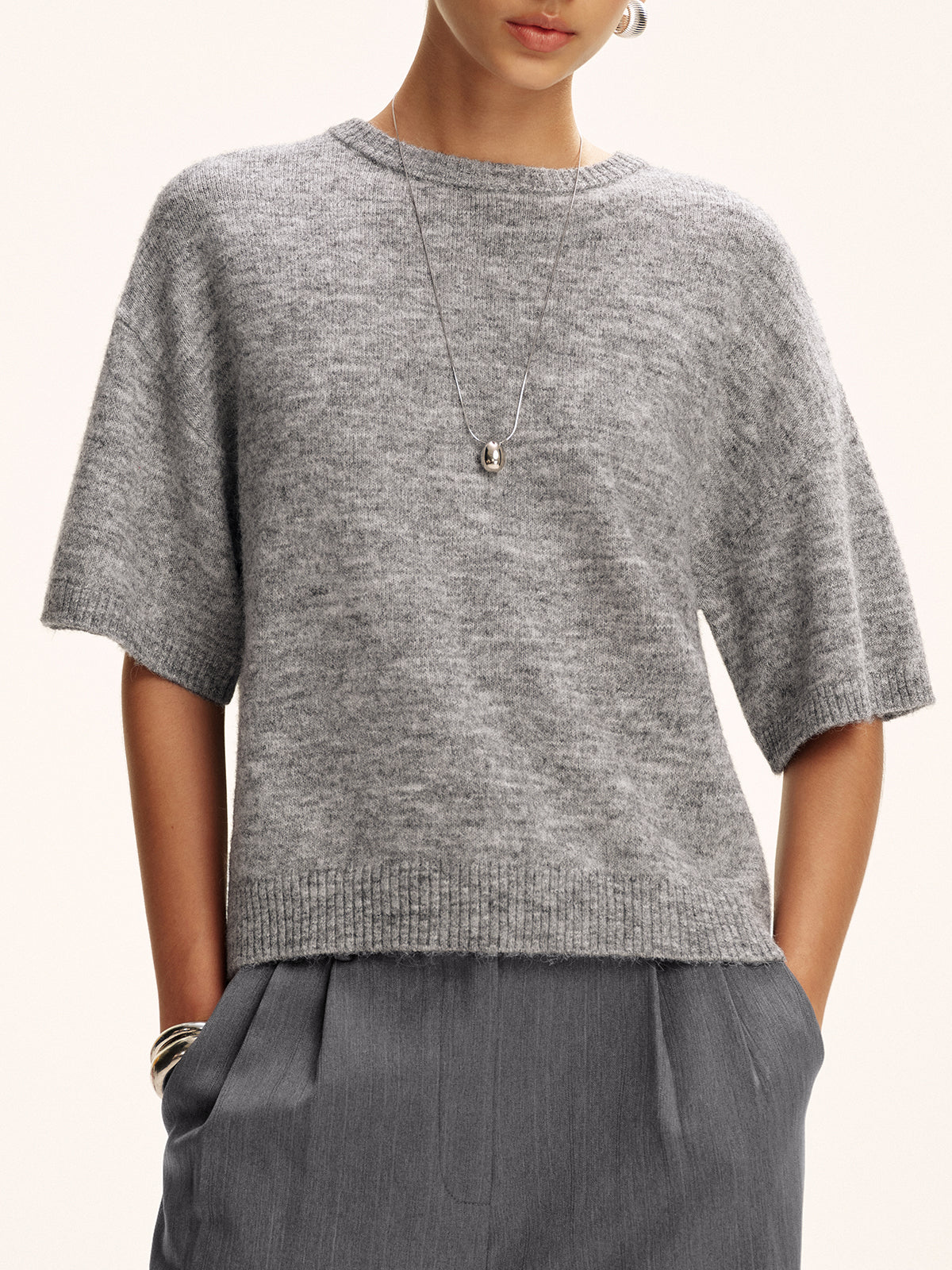 Wool-Blend Short Sleeve Sweater - Wholesalesil