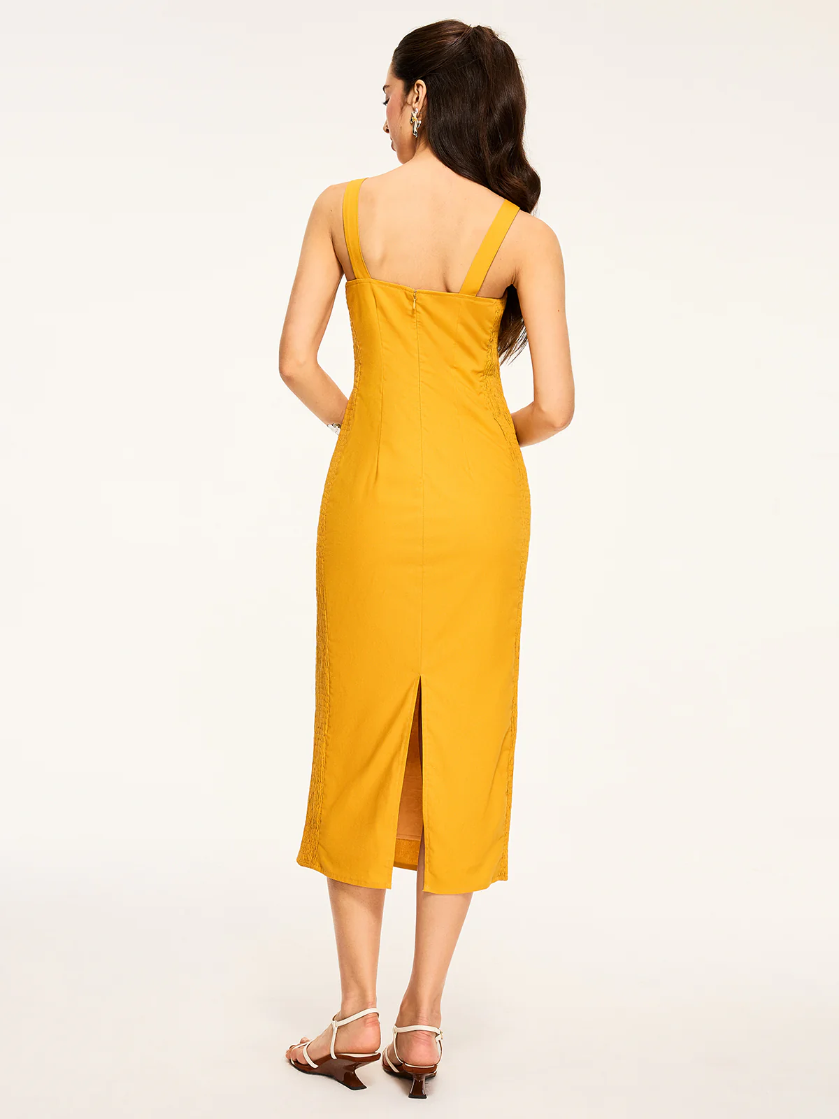 Cotton & Linen Shirred Midi Dress - Wholesalesil