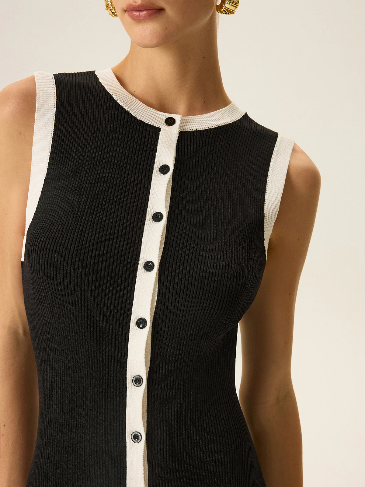 Contrast Trim Button Maxi Dress - Wholesalesil