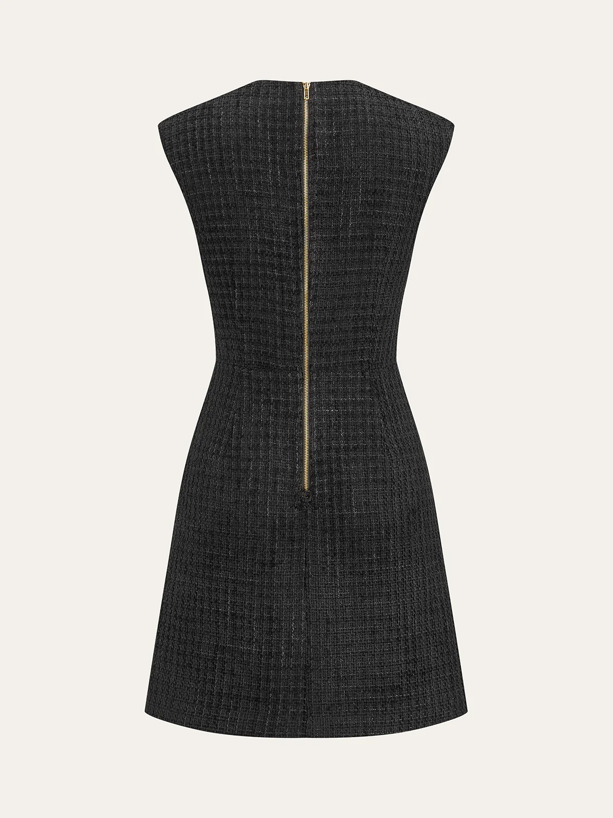Chain Detail Tweed Sleeveless Mini Dress - Wholesalesil