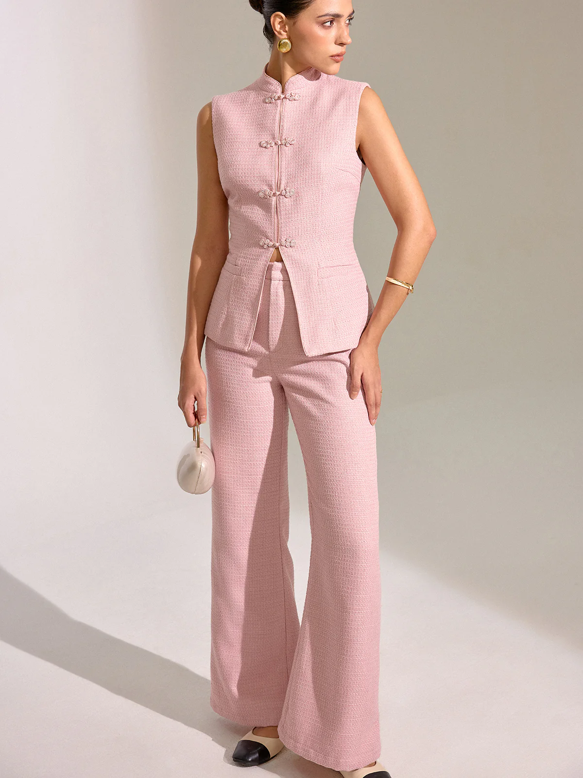 Textured Knot Button Vest - Wholesalesil