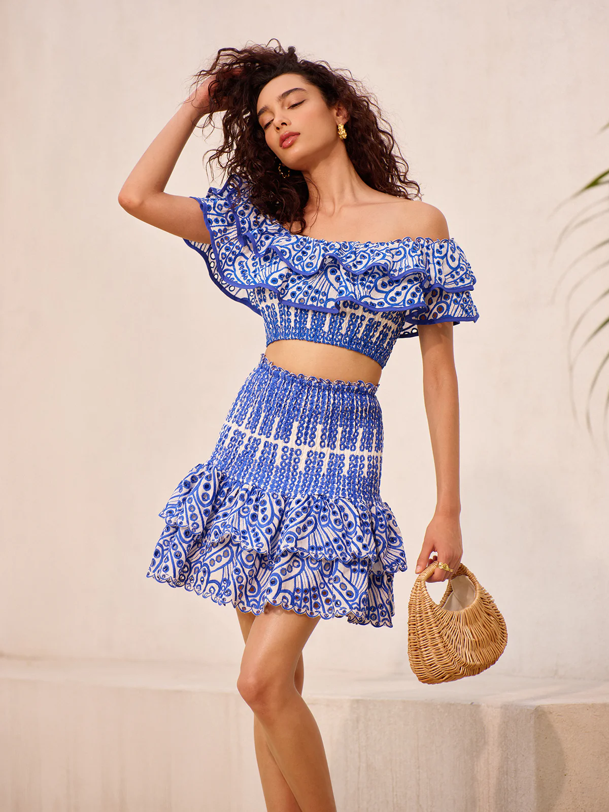 Off-Shoulder Ruffled Skirt Set - Wholesalesil
