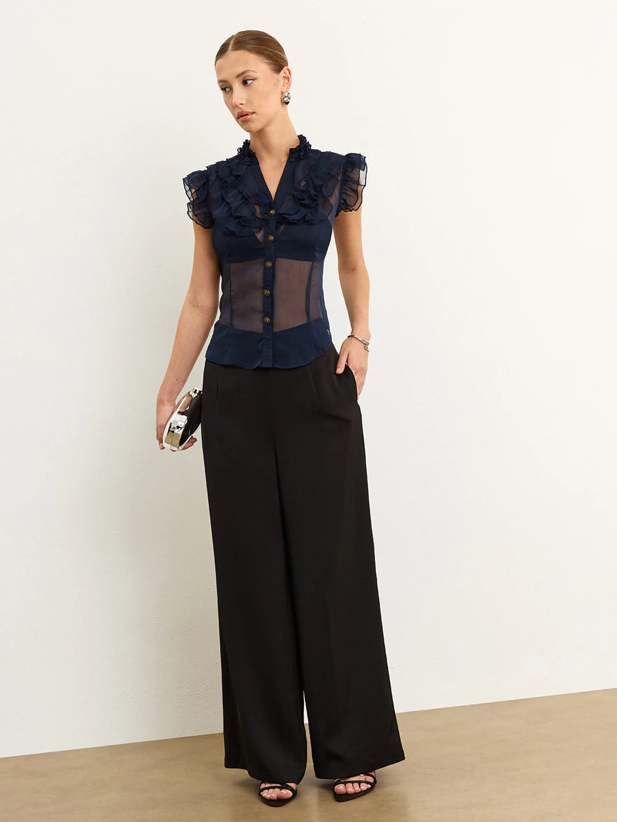 Semi-Sheer Ruffled Blouse - Wholesalesil