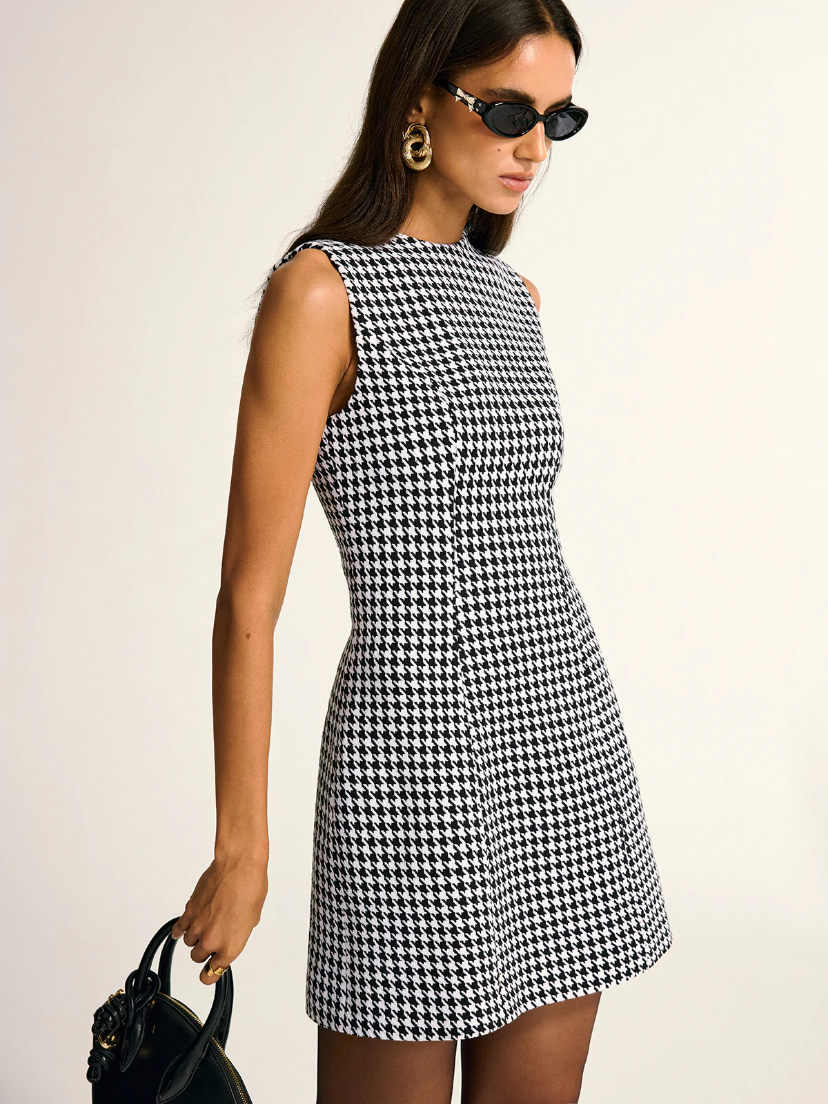 Houndstooth Sleeveless A-Line Mini Dress - Wholesalesil