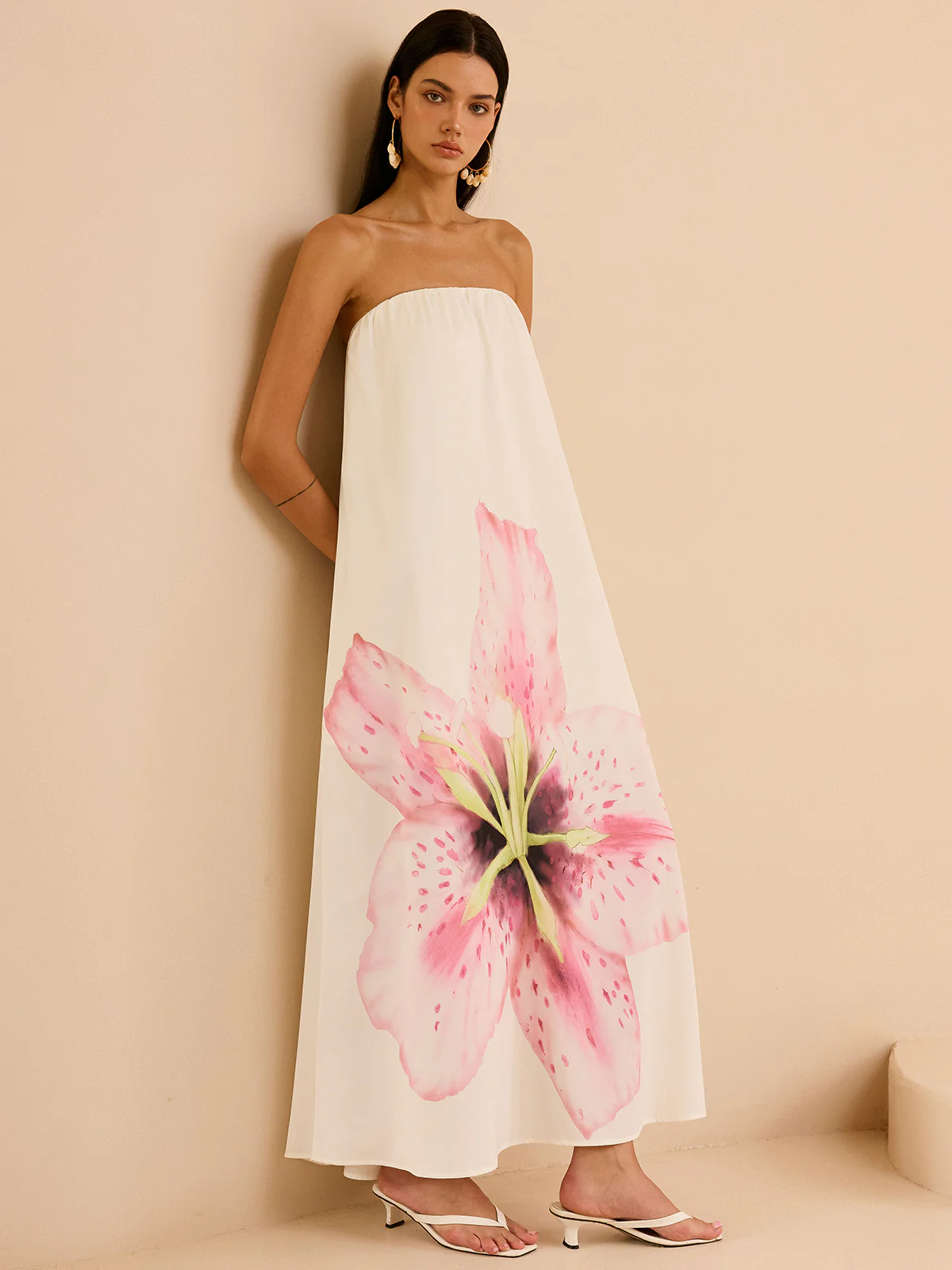 Strapless Floral Print Maxi Dress - Wholesalesil