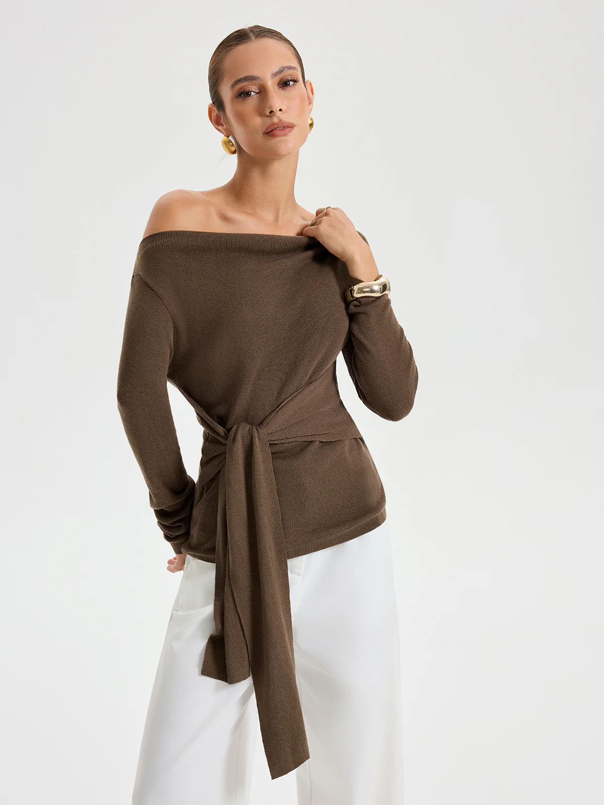 Wide Neck Tie Front Top - Wholesalesil