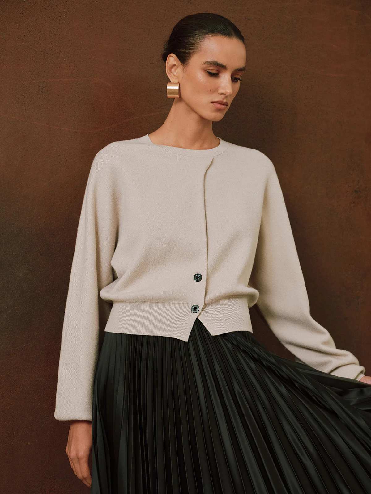 Button Detail Long Sleeve Sweater - Wholesalesil