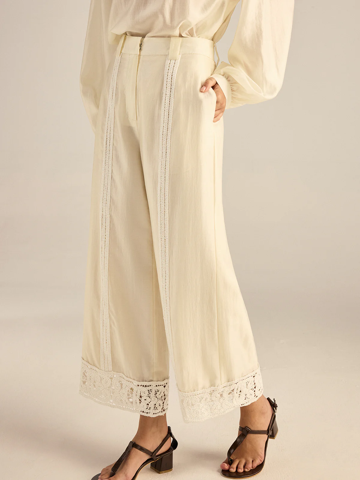 Crochet Tencel Wide-Leg Pants - Wholesalesil