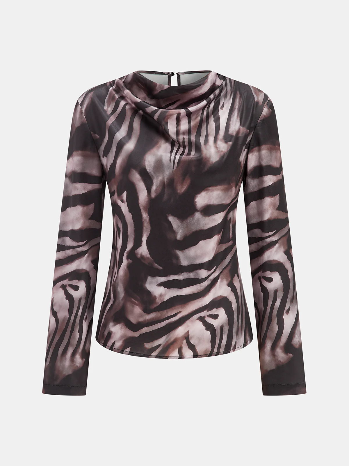 Zebra Print Cowl Neck Long-Sleeve Top - Wholesalesil