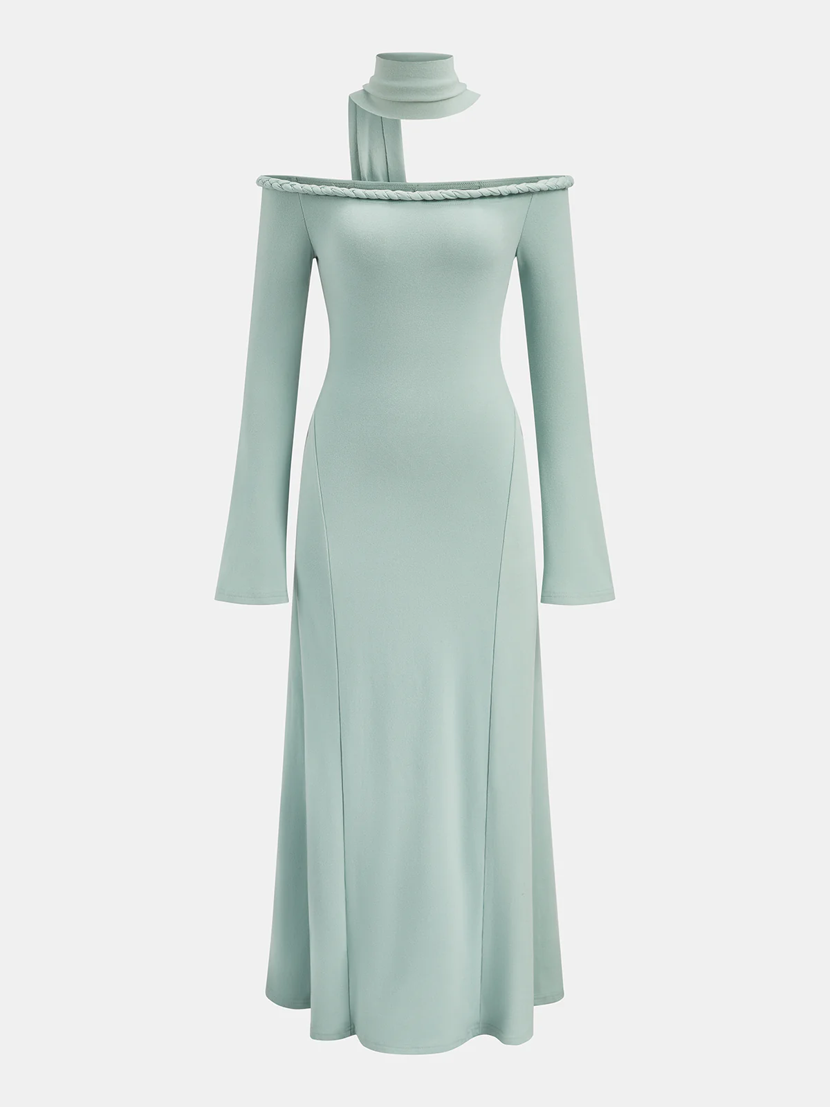 Braided Rope Off-Shoulder Long Sleeve Maxi Dress - Wholesalesil
