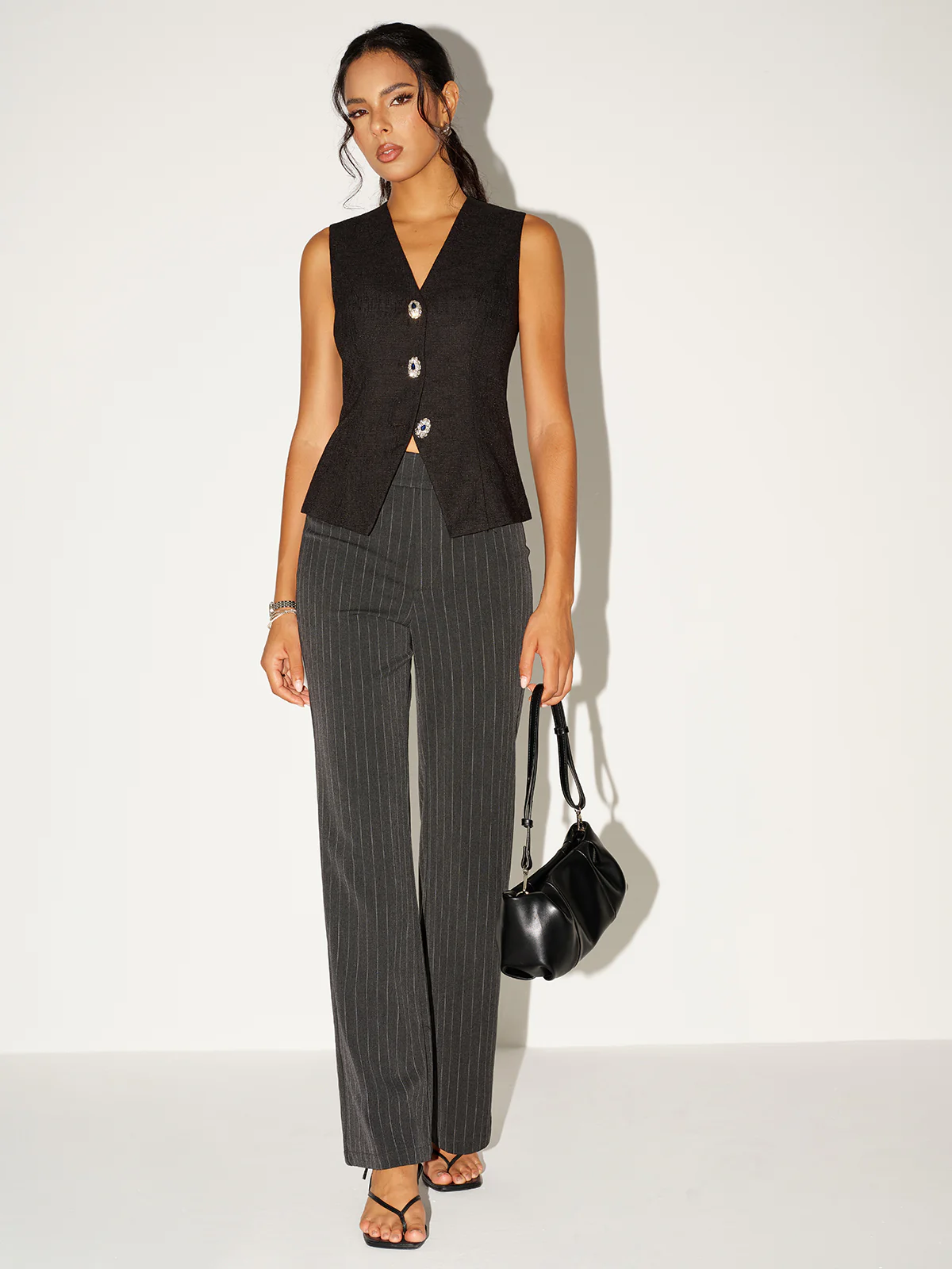 Pinstripe Low-Waist Pants - Wholesalesil