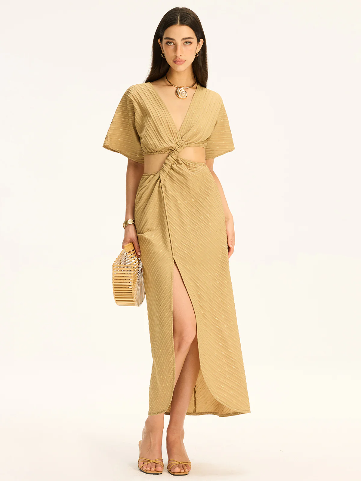Cut-Out Twist Slit Maxi Dress - Wholesalesil