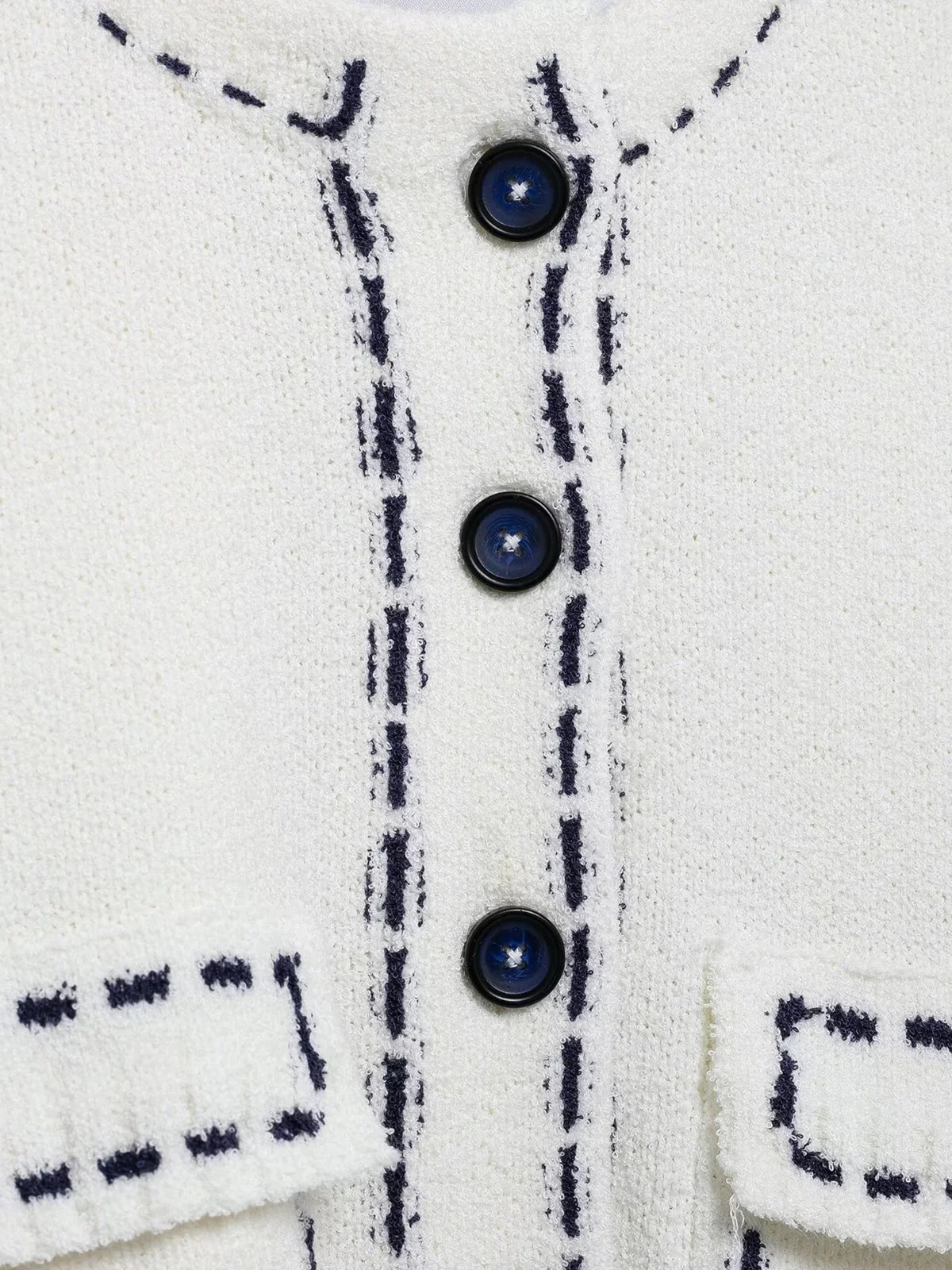 Short-Sleeved Cropped Cardigan with Contrast Stitching - Wholesalesil