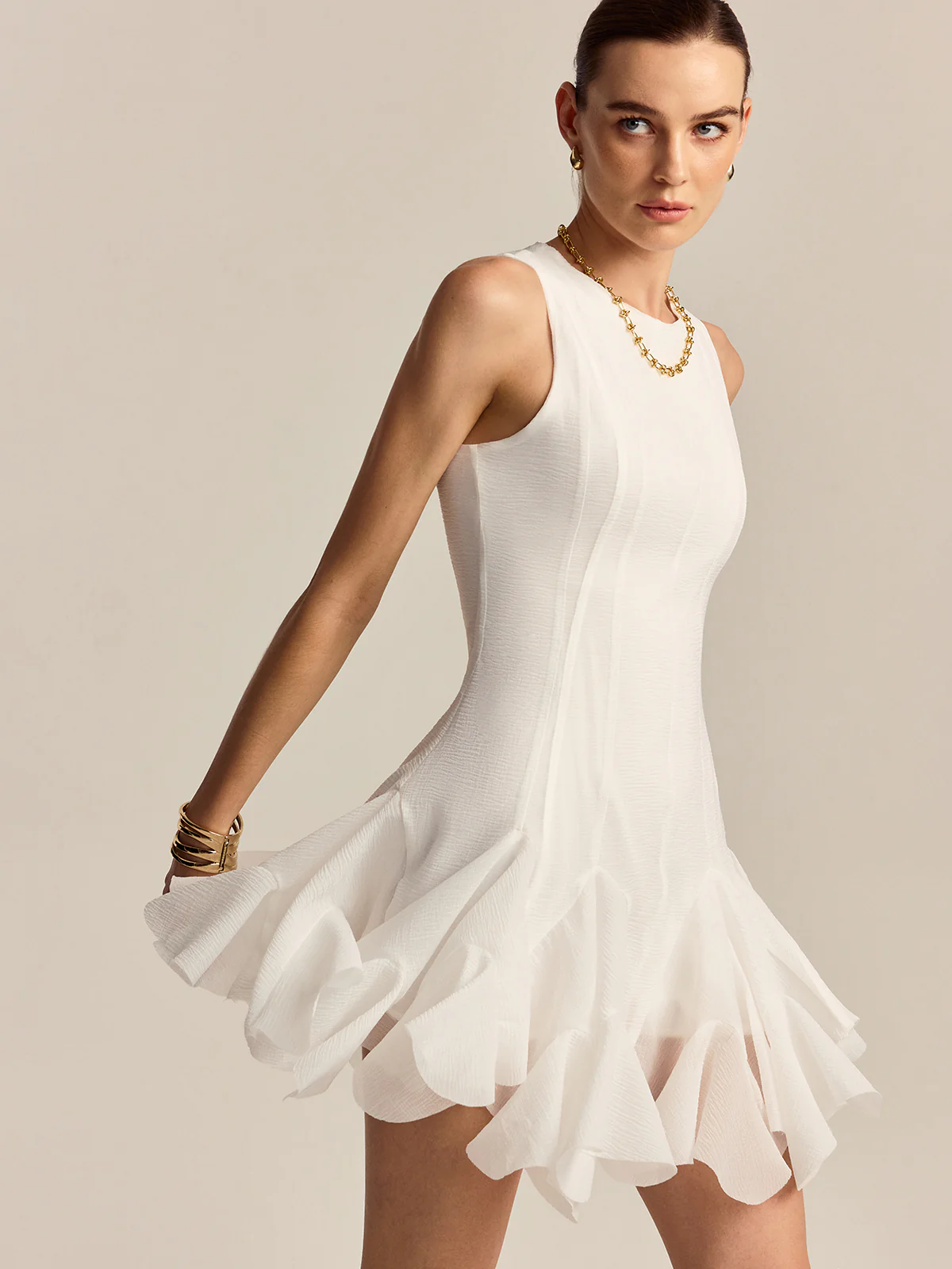 Semi-Sheer Ruffled Hem Mini Dress - Wholesalesil