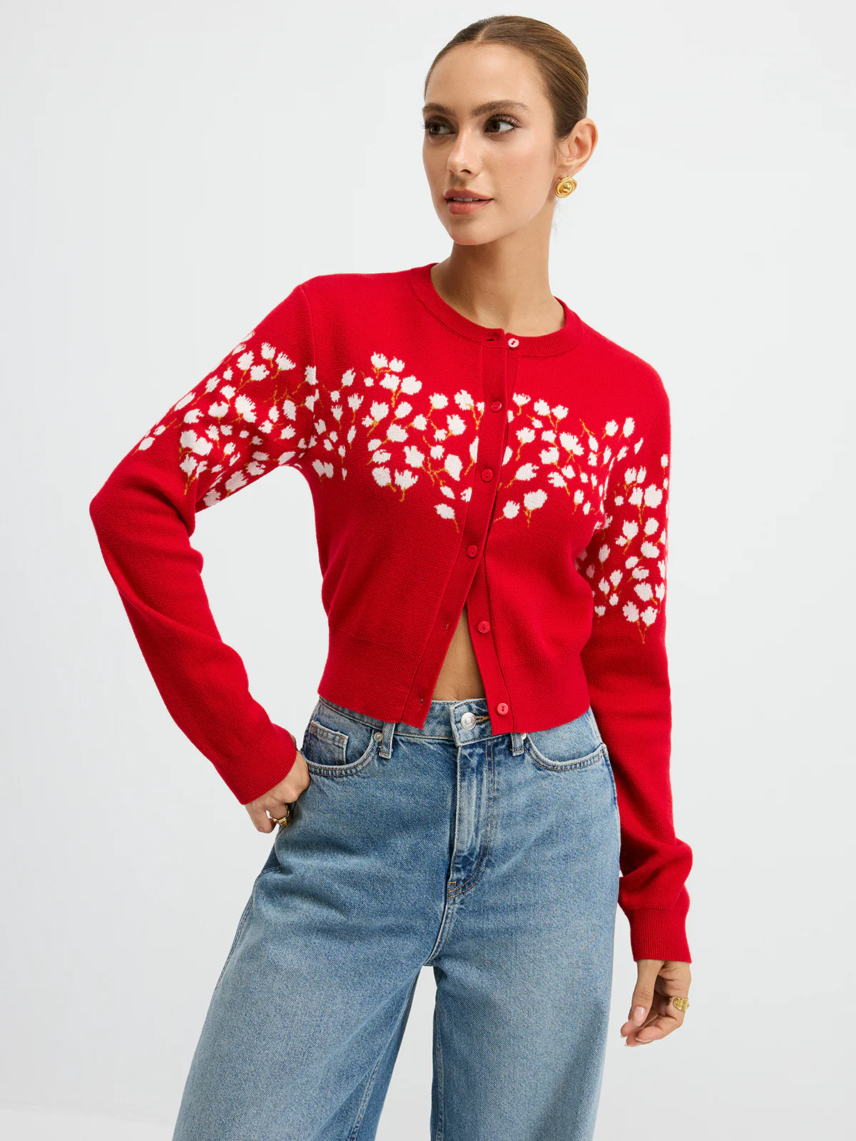 Floral-Patterned Wool Blend Cardigan - Wholesalesil