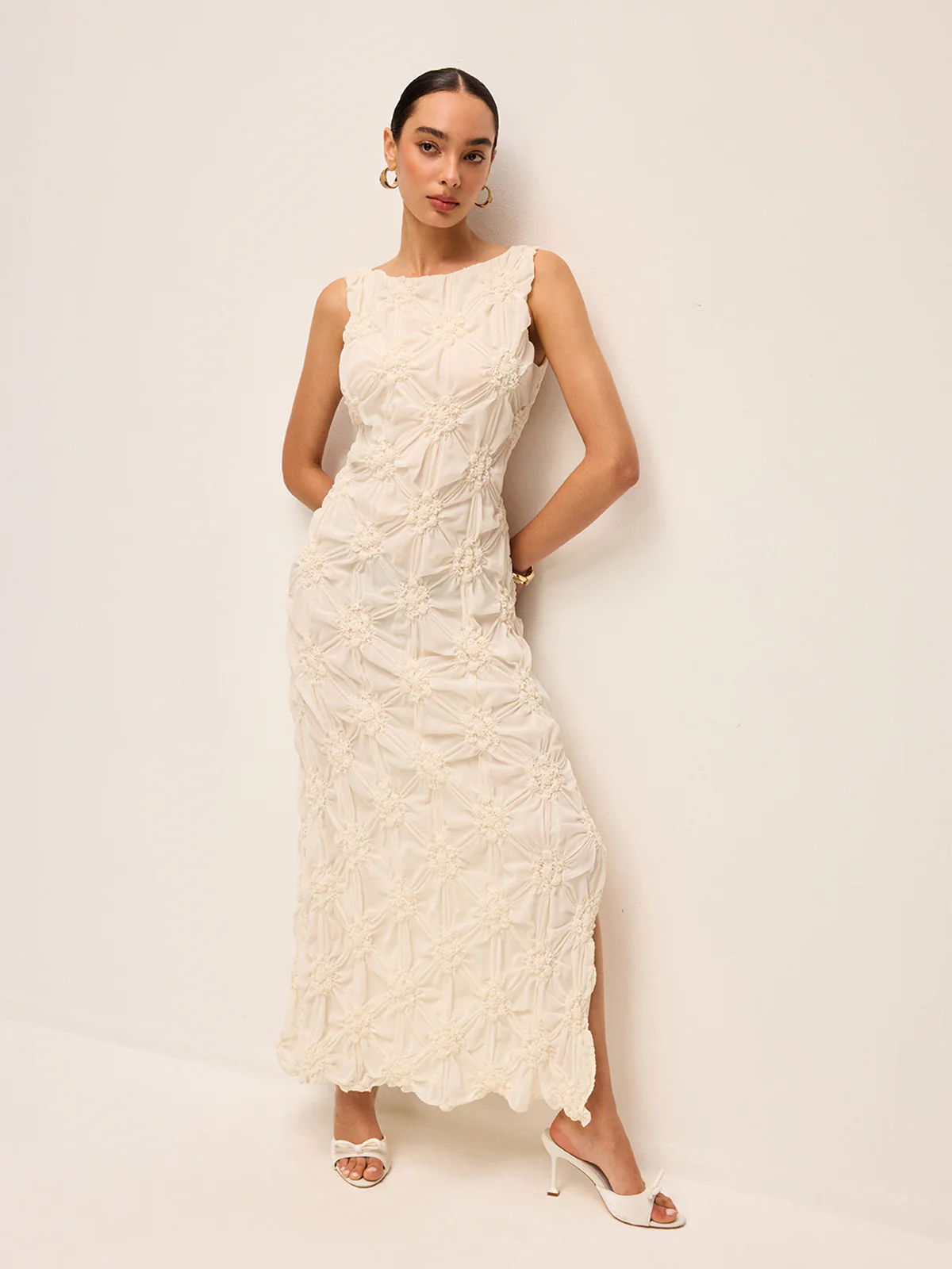 Elegant Embroidered Slit Maxi Dress - Wholesalesil