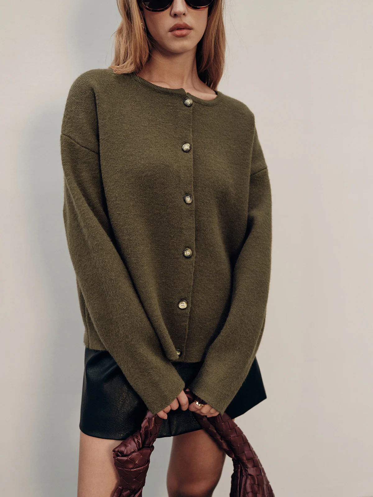 Button-Front Knit Cardigan with Scarf Detail - Wholesalesil