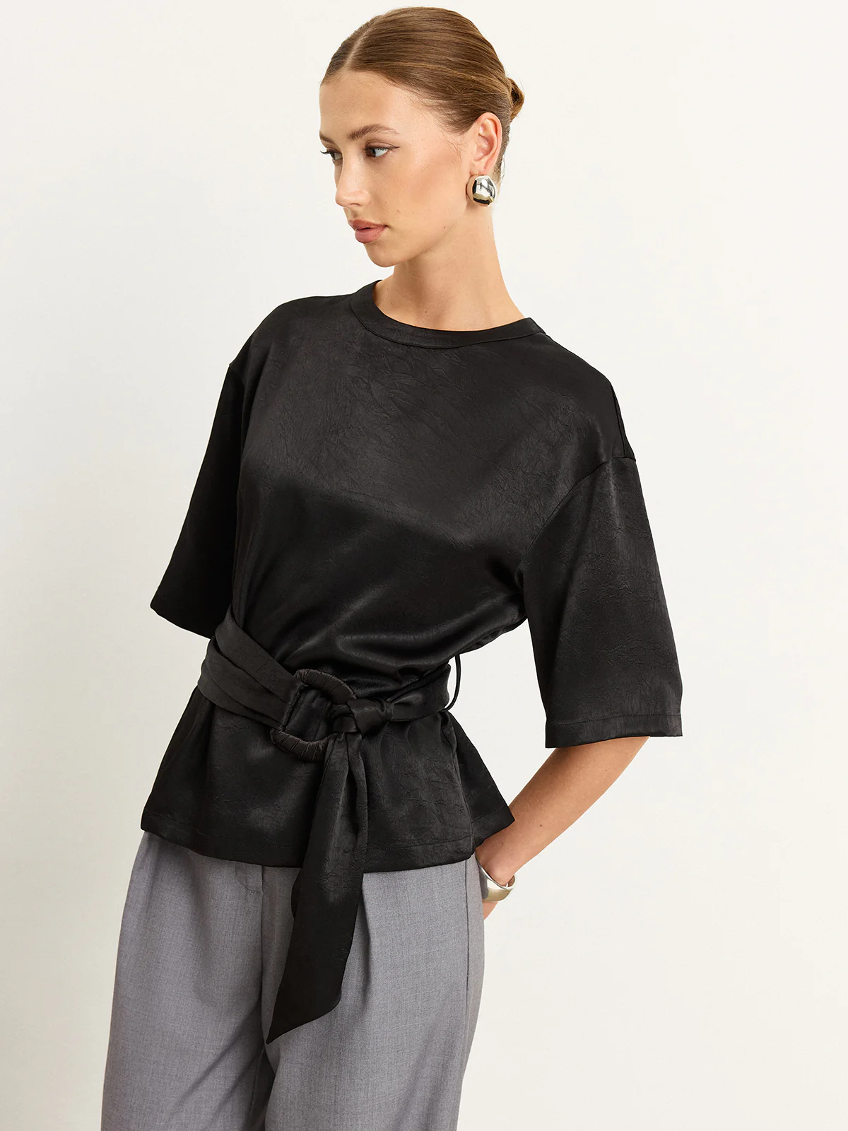 Belted Satin T-Shirt - Wholesalesil