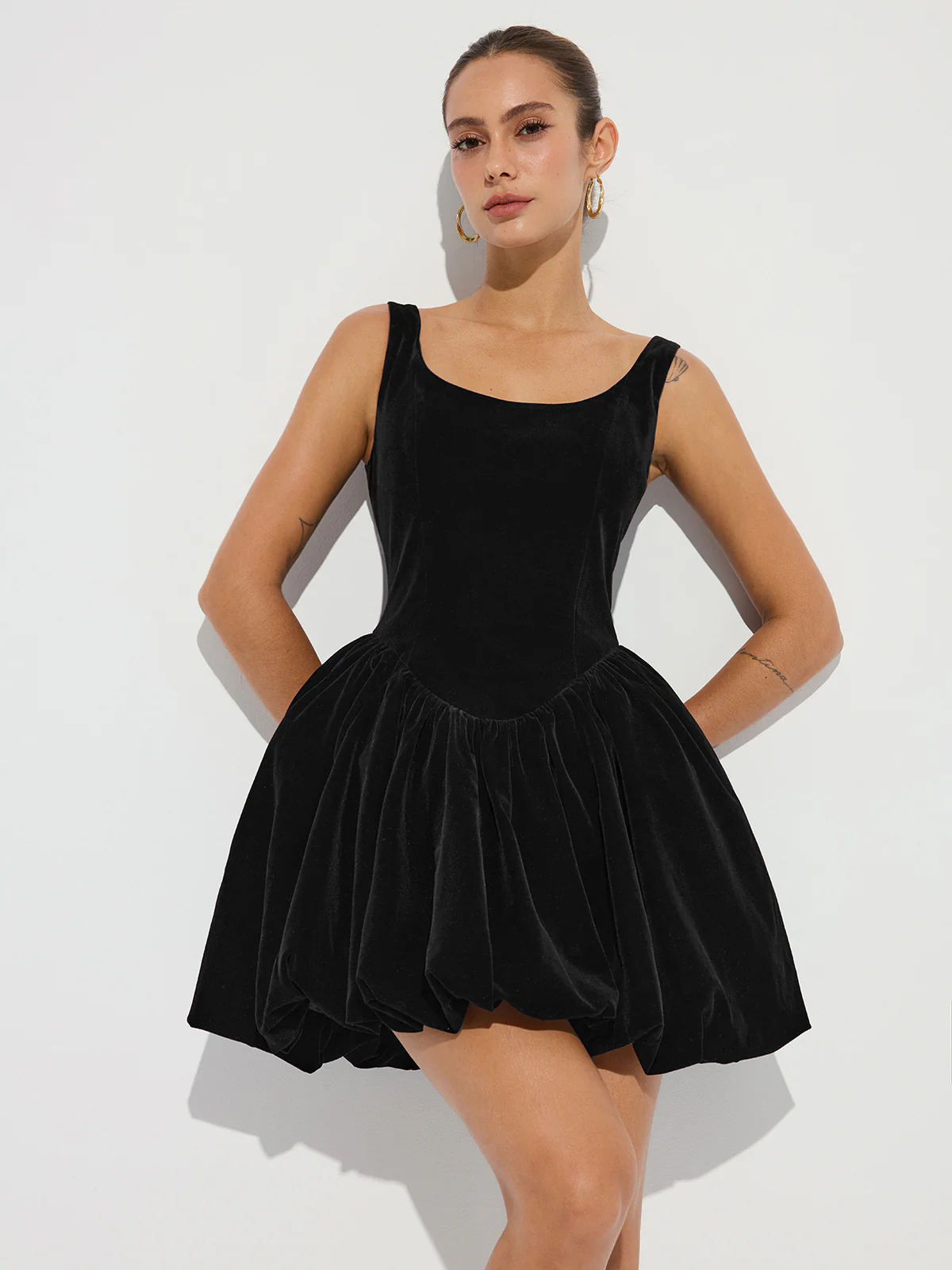 Bubble Hem Velvet Strappy Mini Dress - Wholesalesil