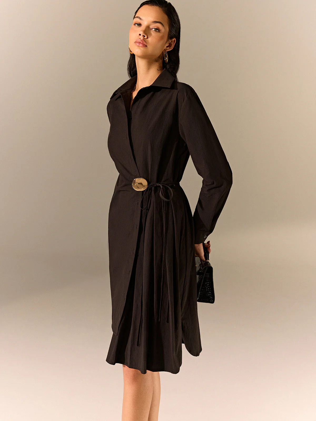 Asymmetric Pleated Hem Shirt Dress - Wholesalesil