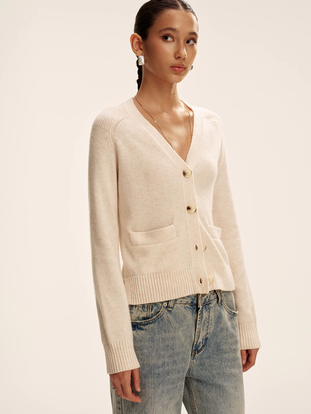 V-Neck Wool Blend Cardigan - Wholesalesil