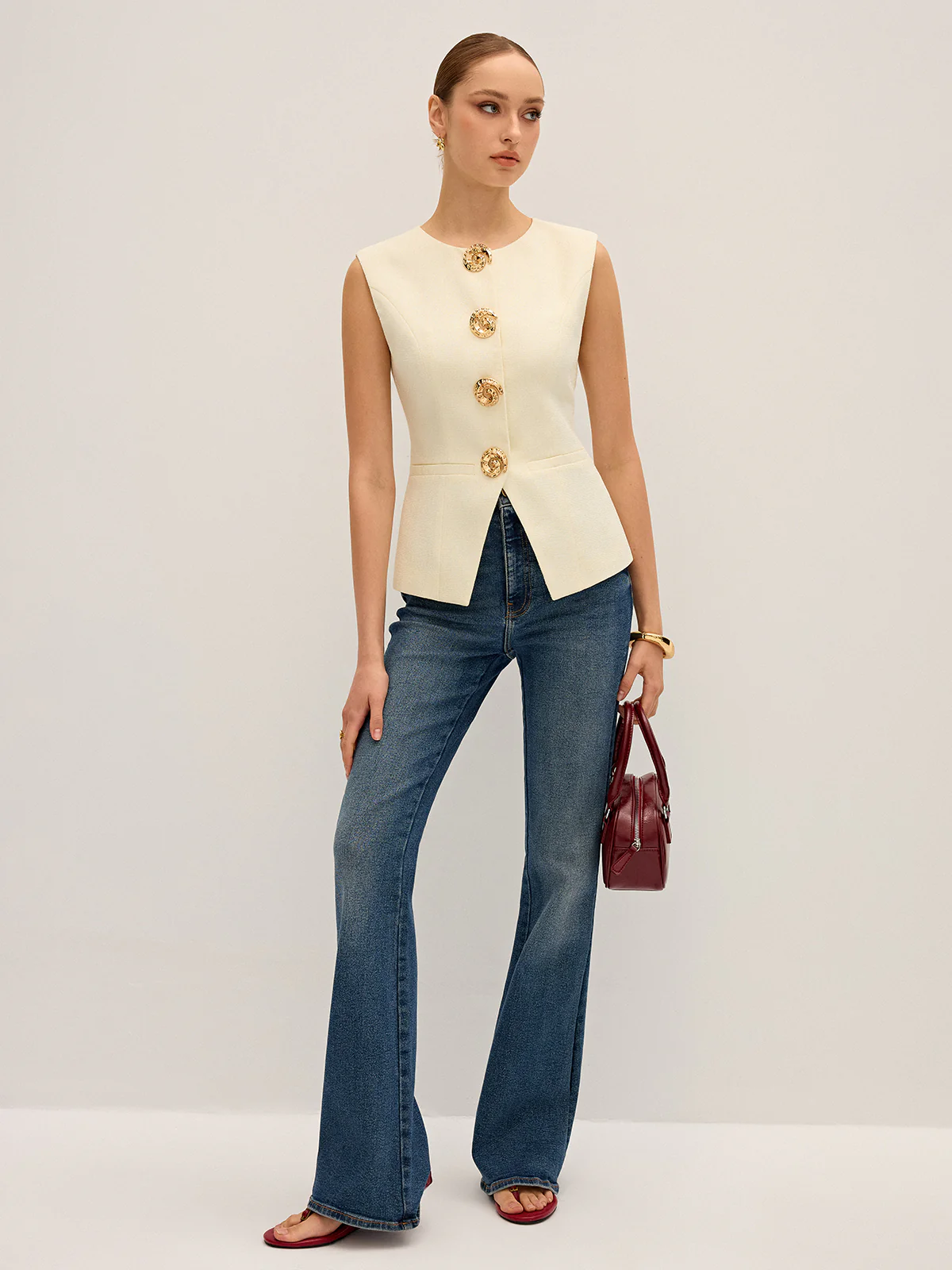 Metal Detail Sleeveless Vest - Wholesalesil