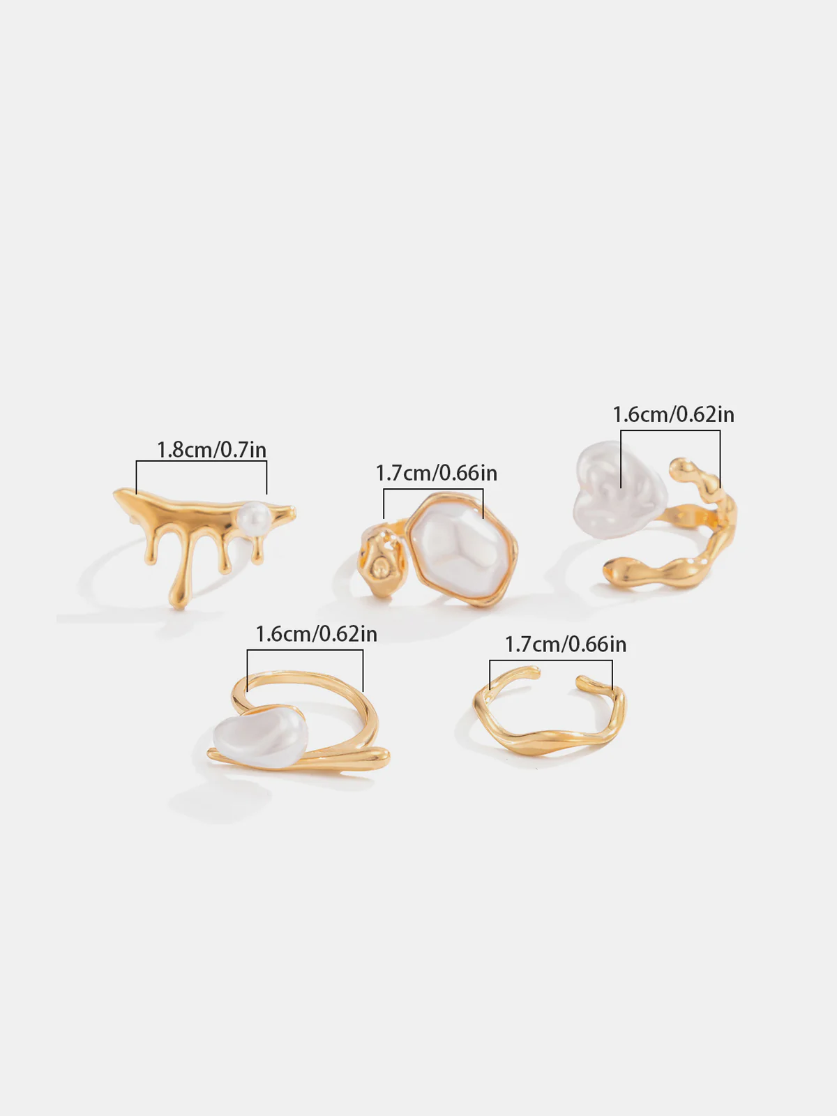 5pcs Golden Irregular Pearl Ring Set - Wholesalesil