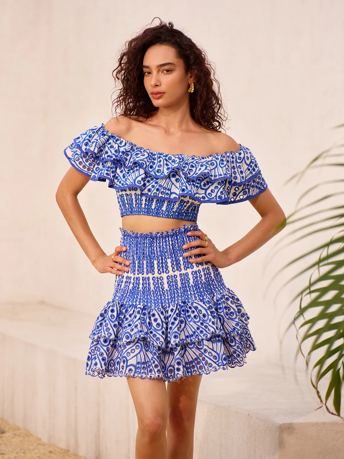 Off-Shoulder Ruffled Skirt Set - Wholesalesil