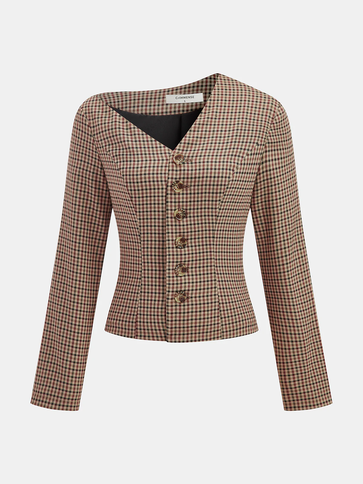 Asymmetric Neckline Plaid Jacket - Wholesalesil